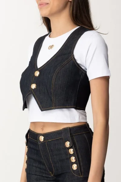 Gilet crop in denim Blu