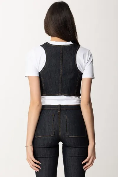 Gilet crop in denim Blu