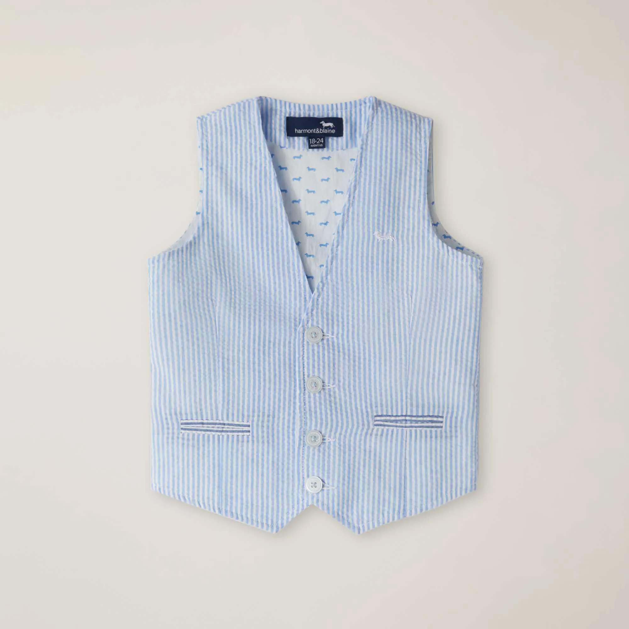 Gilet Seersucker Con Ricamo Bassotto