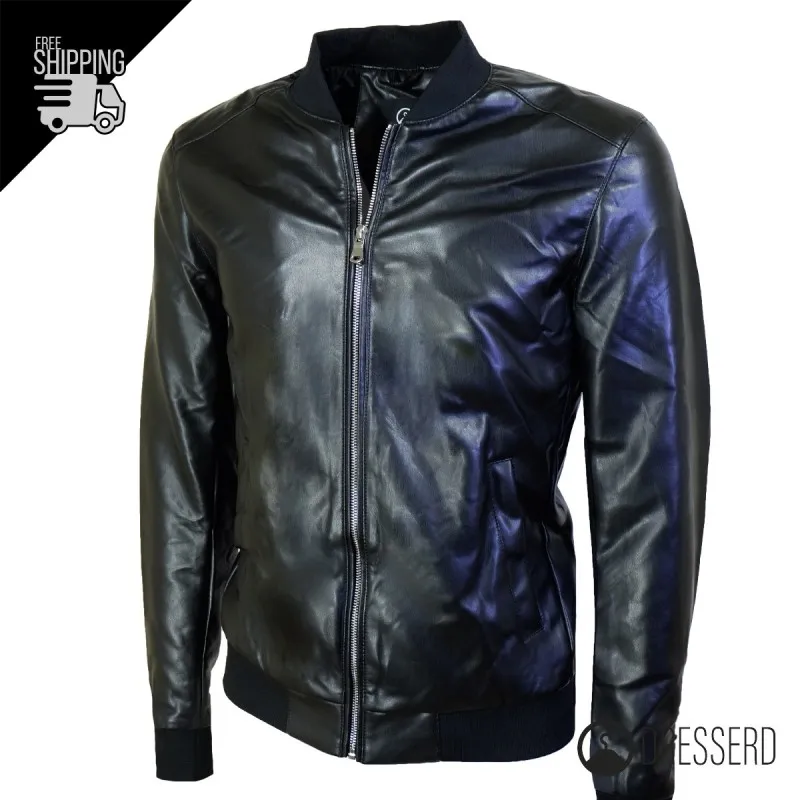 Giubbotto Uomo Ecopelle colletto College Giubbotti Dresserd Semi Slim Fit