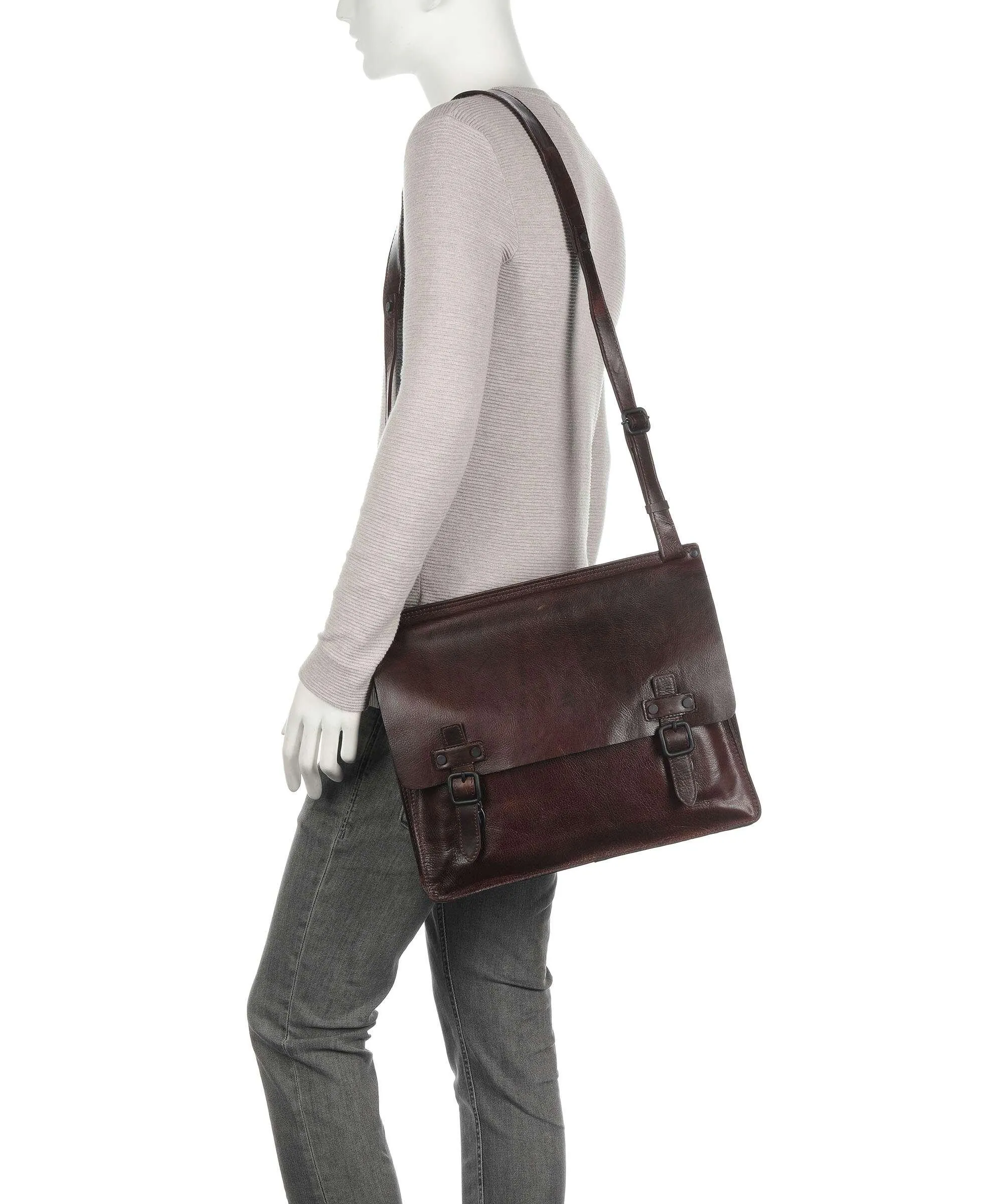  Harold's Aberdeen Borsa messenger pelle di vacchetta pull-up marrone scuro  