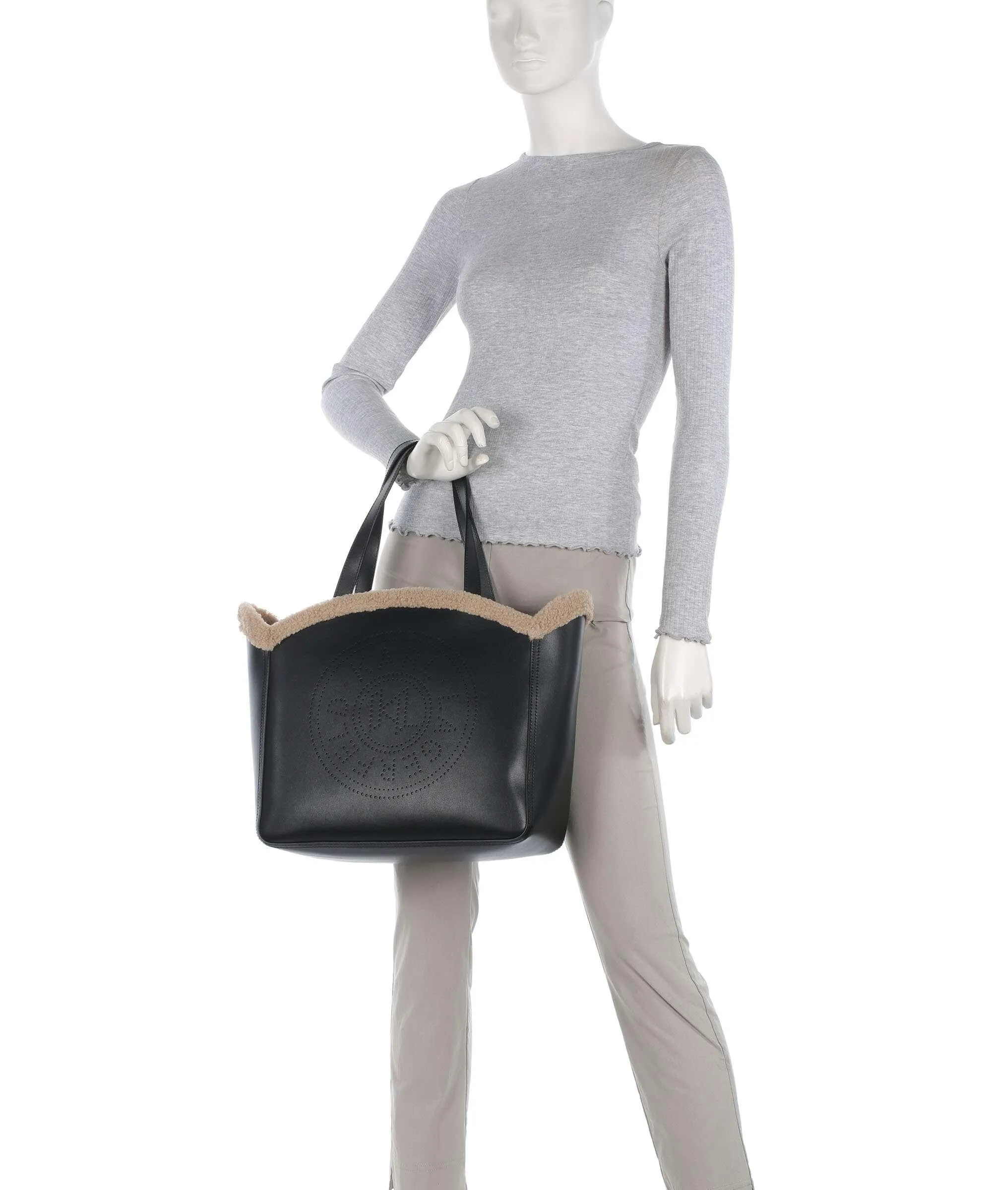  Karl Lagerfeld K/Circle Borsa shopper pelle di vacchetta finemente grana, poliestere nero  