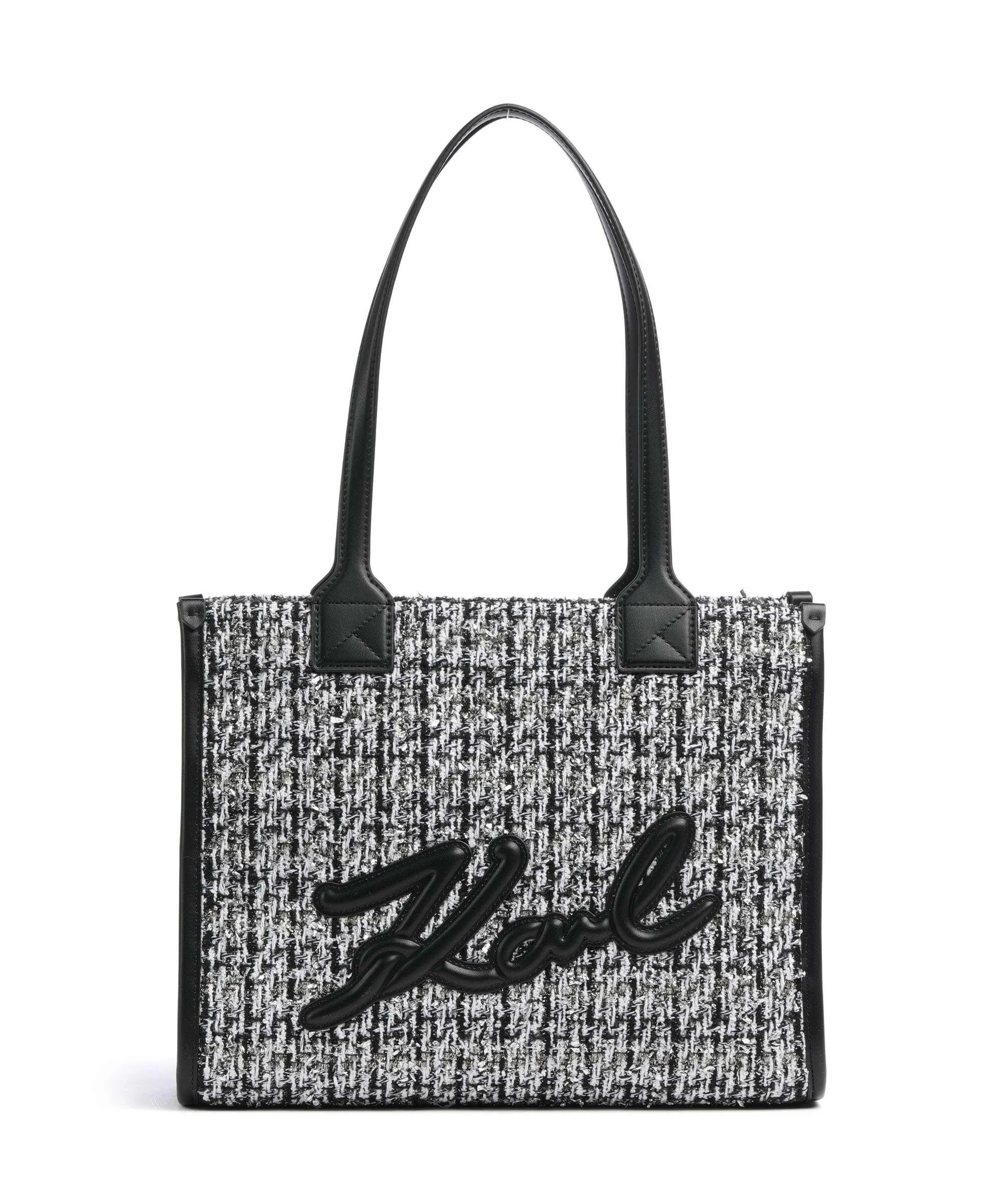  Karl Lagerfeld K/Skuare Medium Borsa shopper cotone, pelle sintetica bianco/nero  