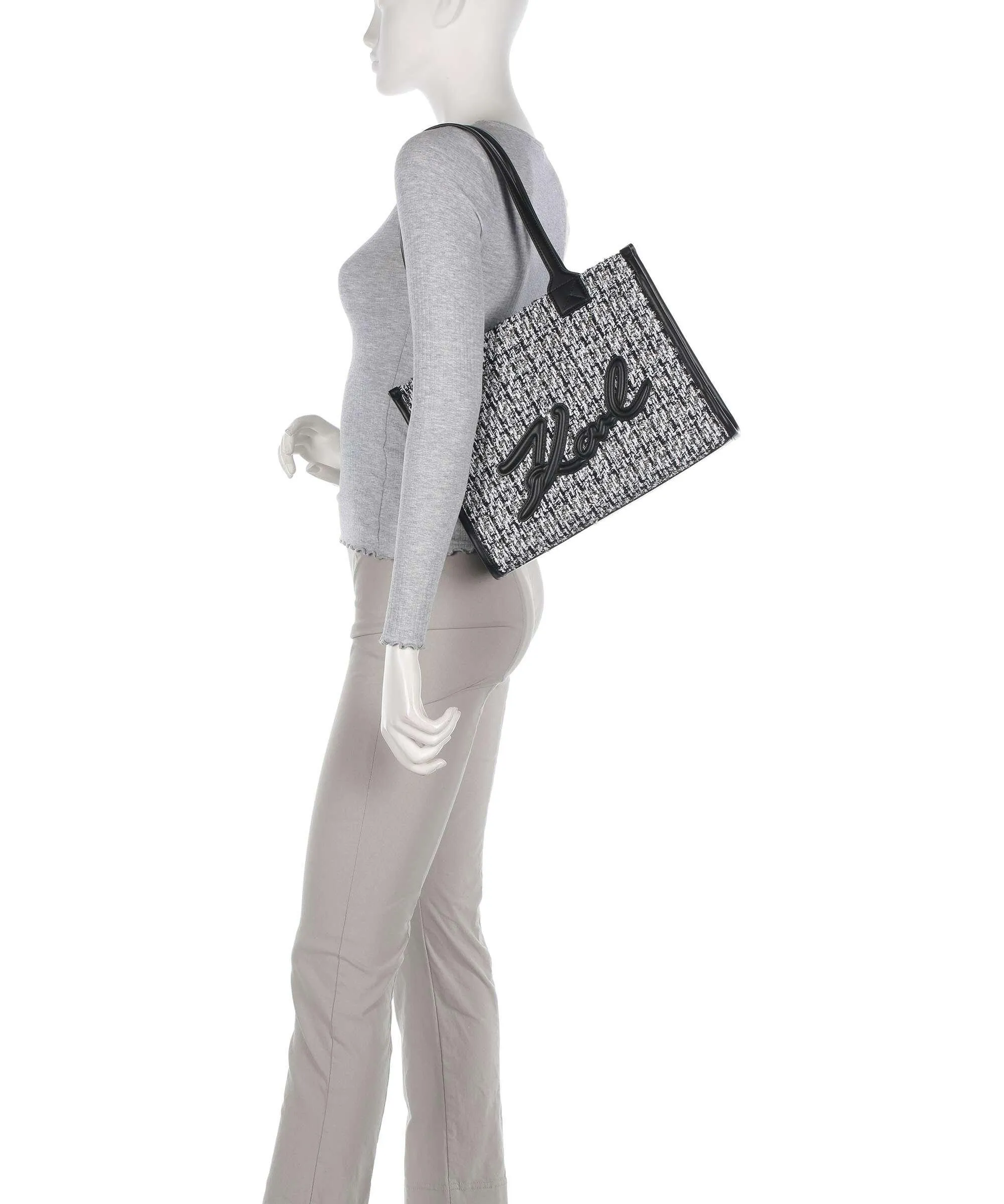  Karl Lagerfeld K/Skuare Medium Borsa shopper cotone, pelle sintetica bianco/nero  