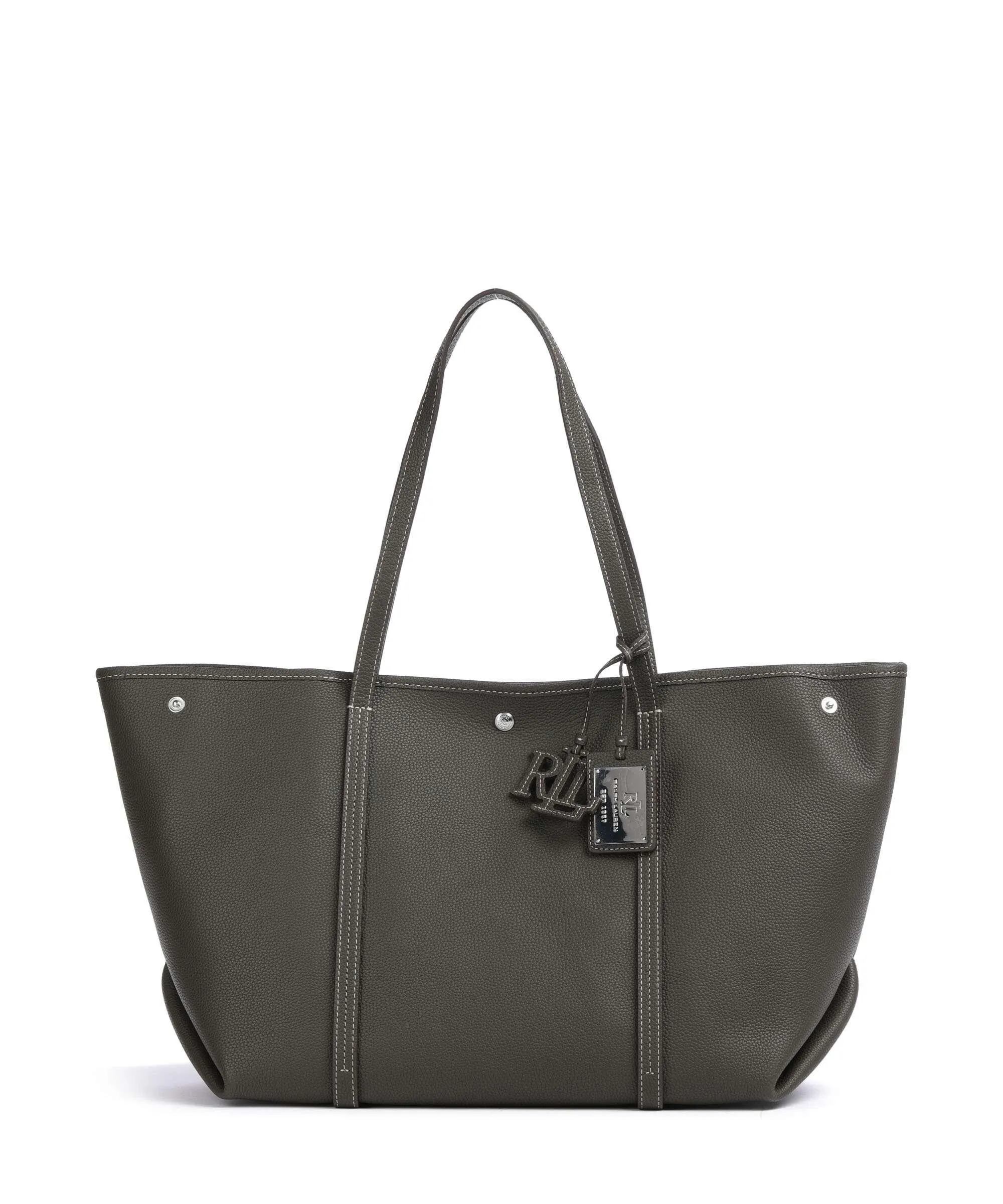  Lauren Ralph Lauren Emerie Large Borsa shopper pelle di vacchetta grana cachi  