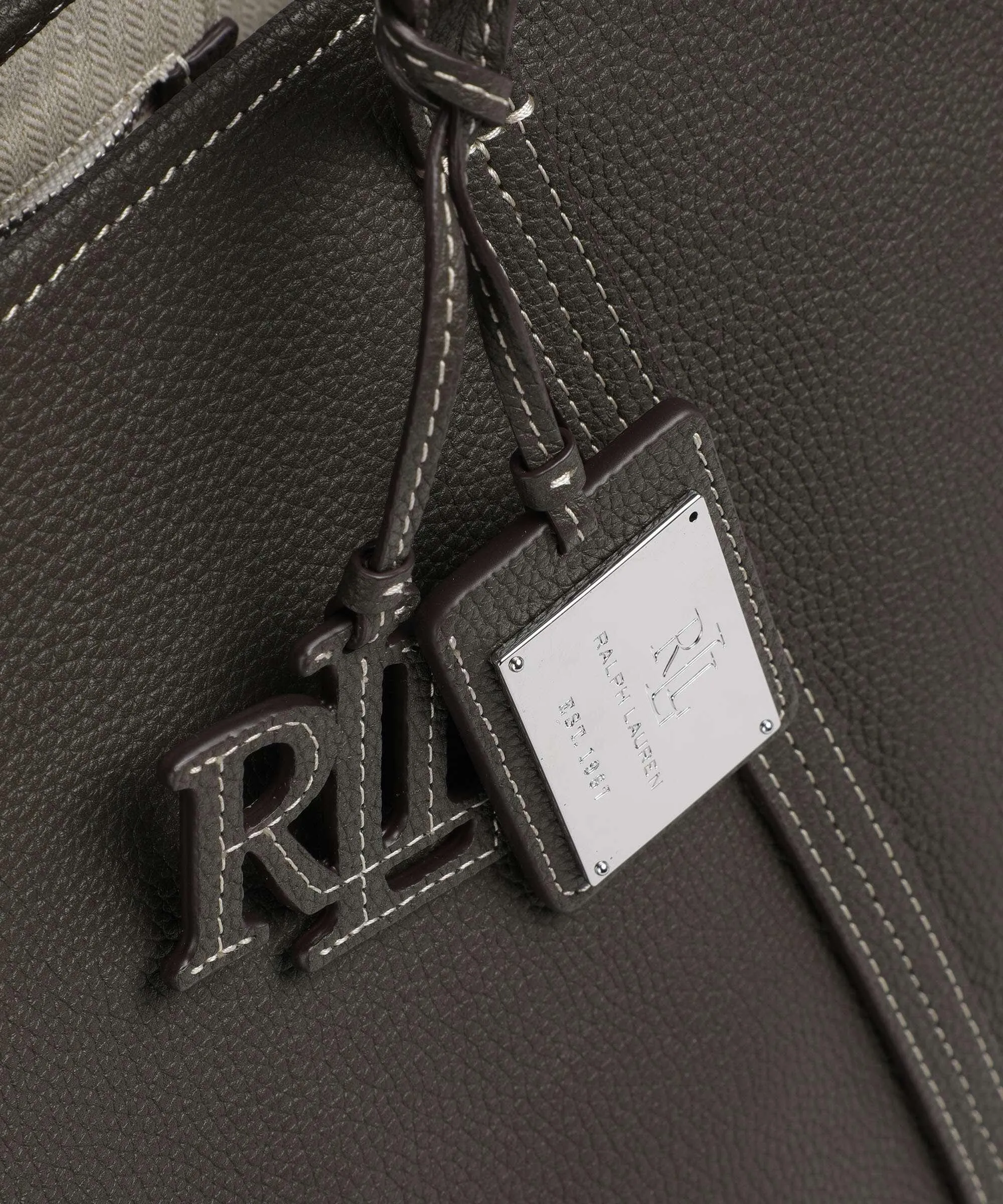  Lauren Ralph Lauren Emerie Large Borsa shopper pelle di vacchetta grana cachi  