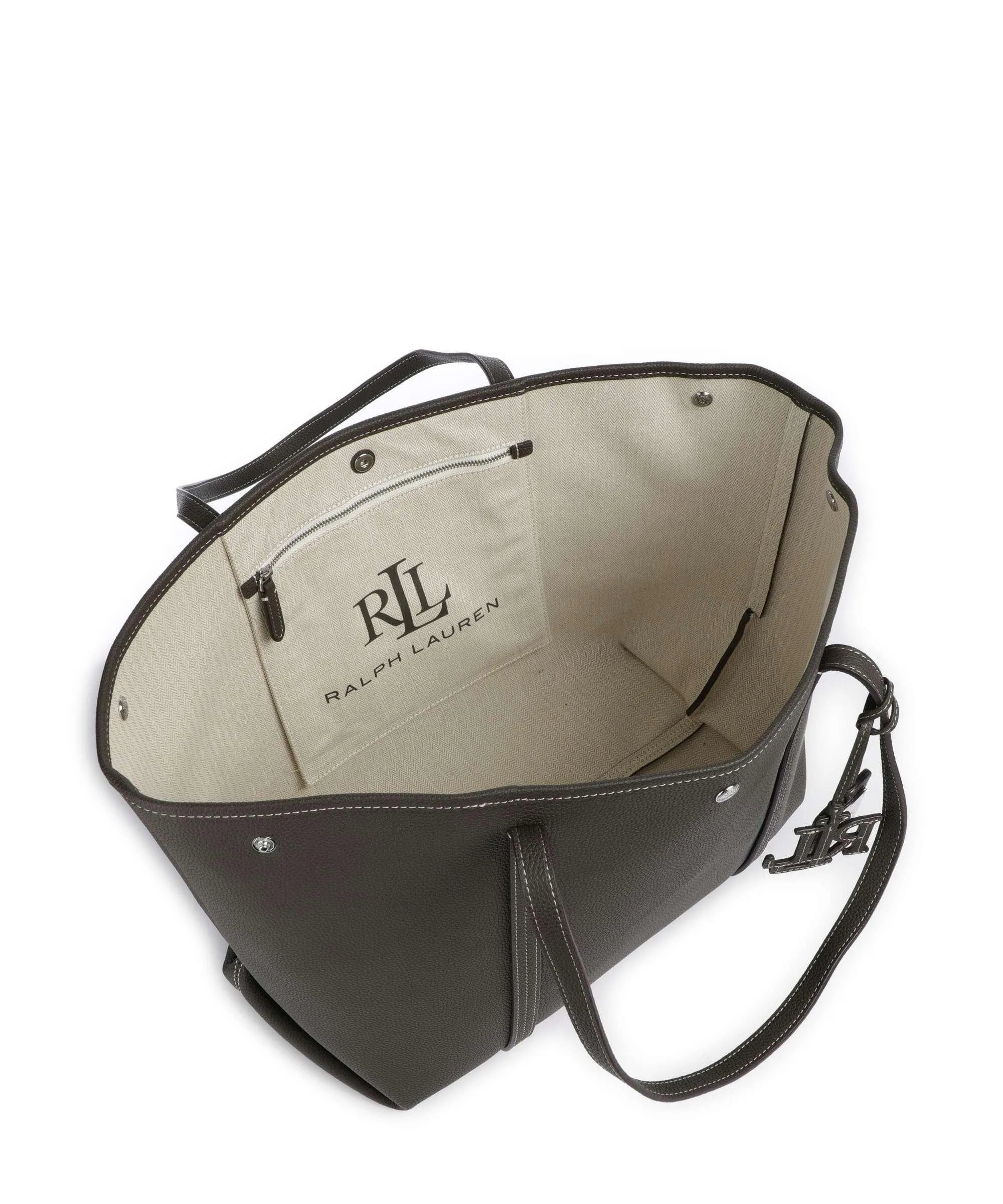  Lauren Ralph Lauren Emerie Large Borsa shopper pelle di vacchetta grana cachi  