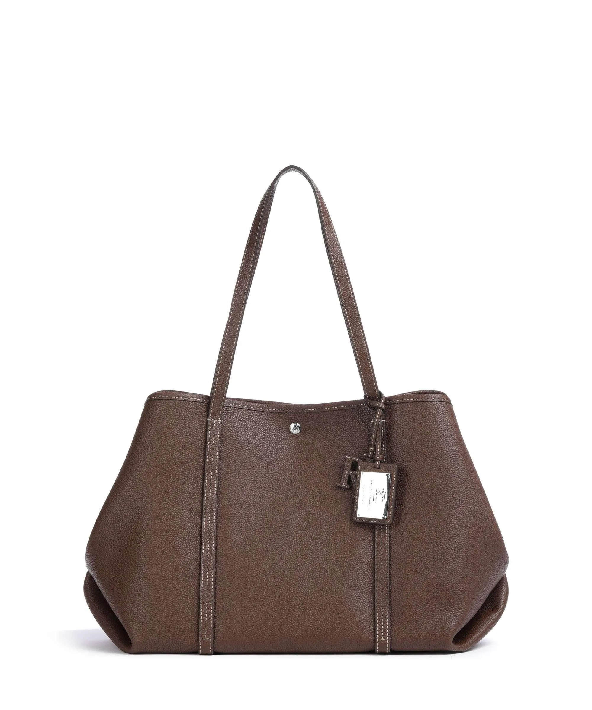  Lauren Ralph Lauren Emerie Large Borsa shopper pelle di vacchetta grana mogano  