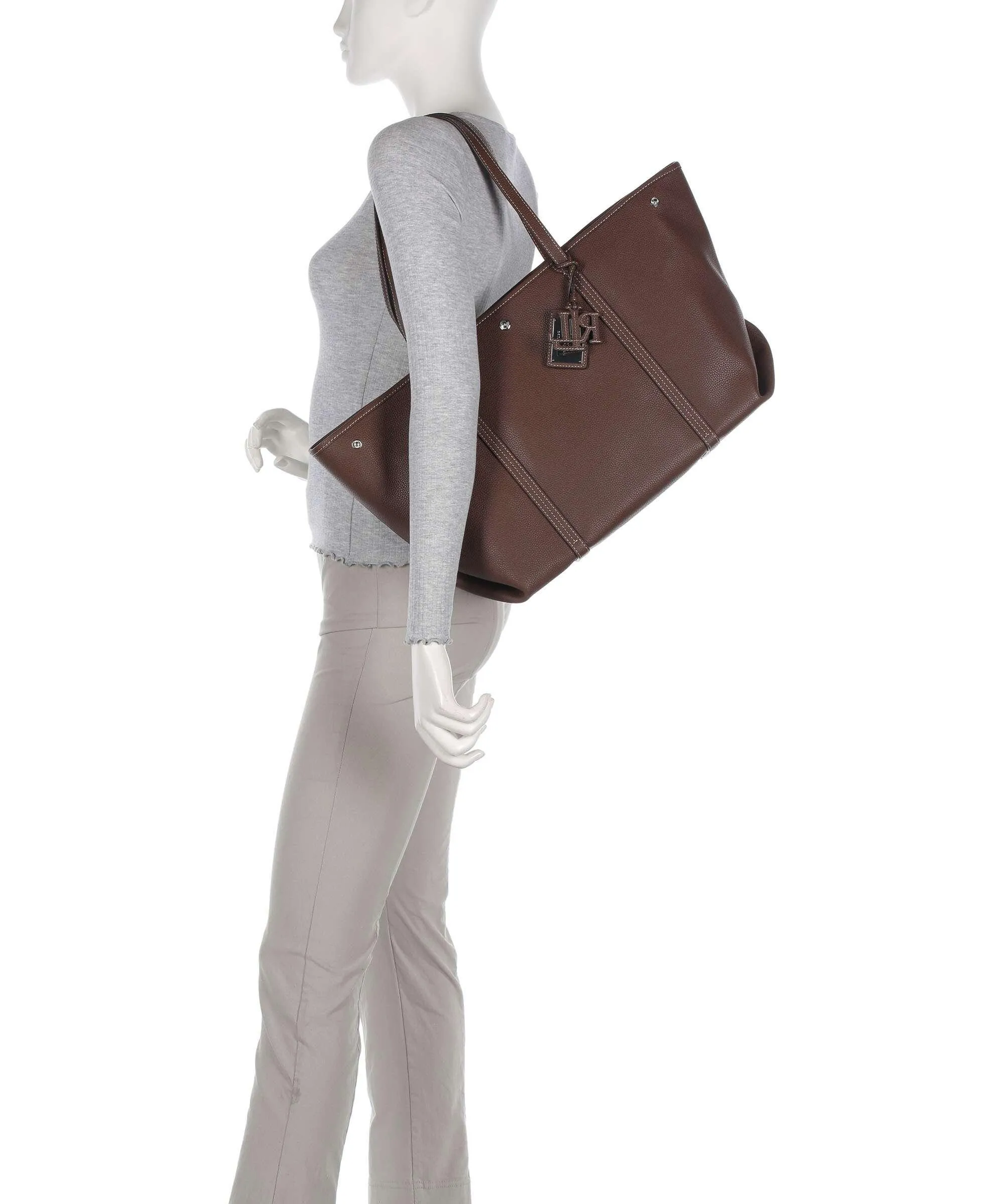 Lauren Ralph Lauren Emerie Large Borsa shopper pelle di vacchetta grana mogano  