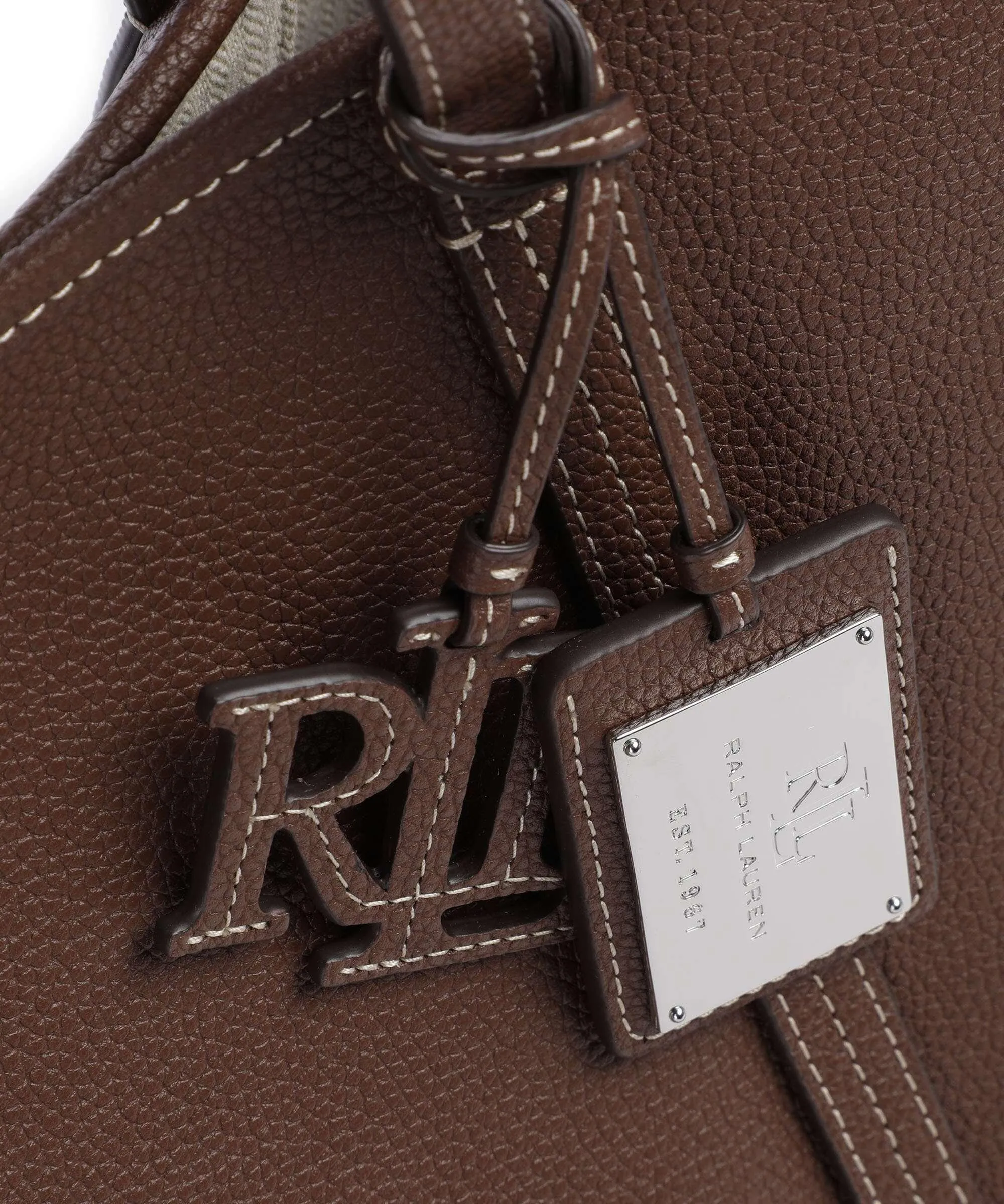  Lauren Ralph Lauren Emerie Large Borsa shopper pelle di vacchetta grana mogano  
