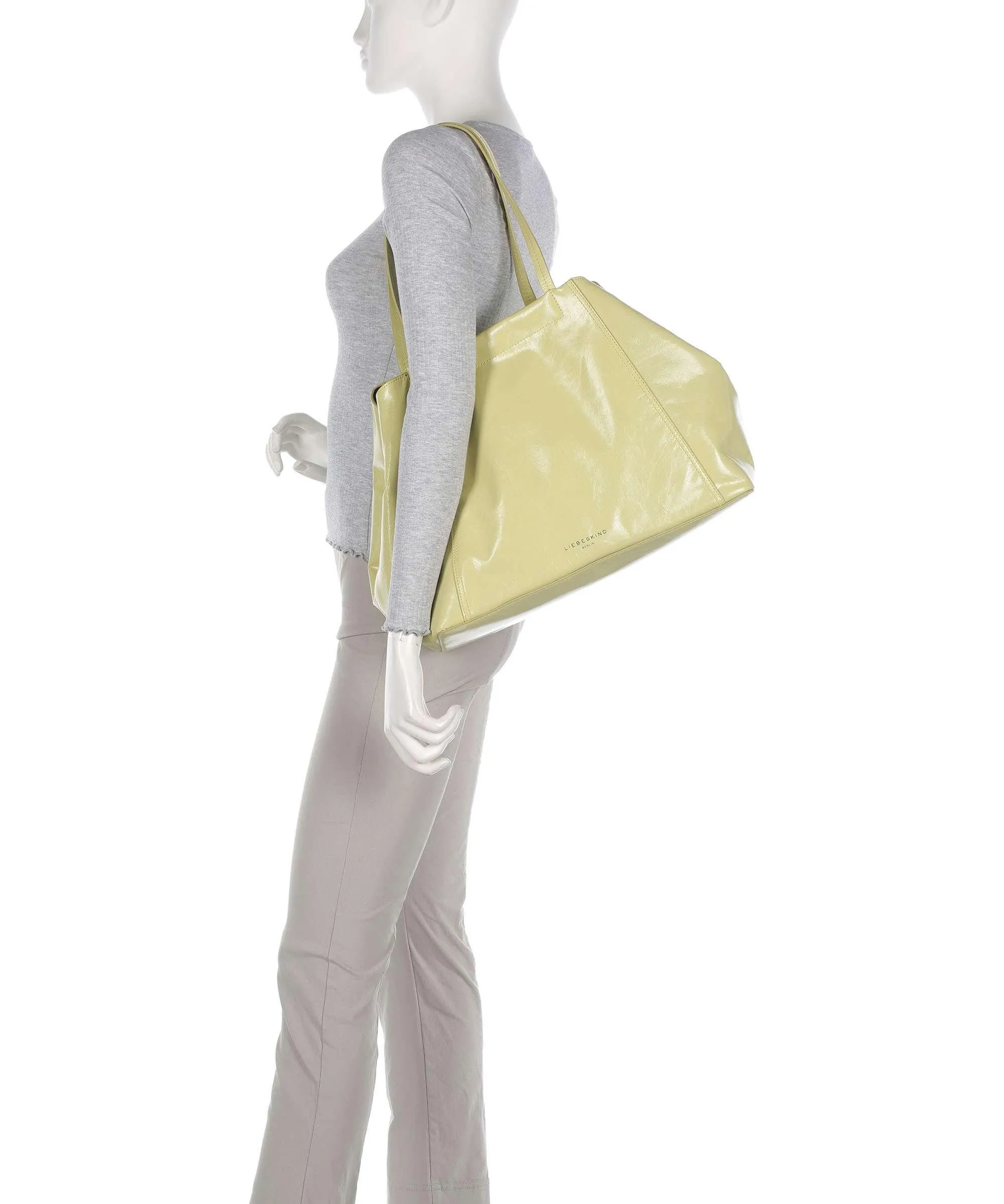  Liebeskind Chudy Paper Touch Crinkle L Borsa shopper pelle di vitello finemente grana giallo verde  