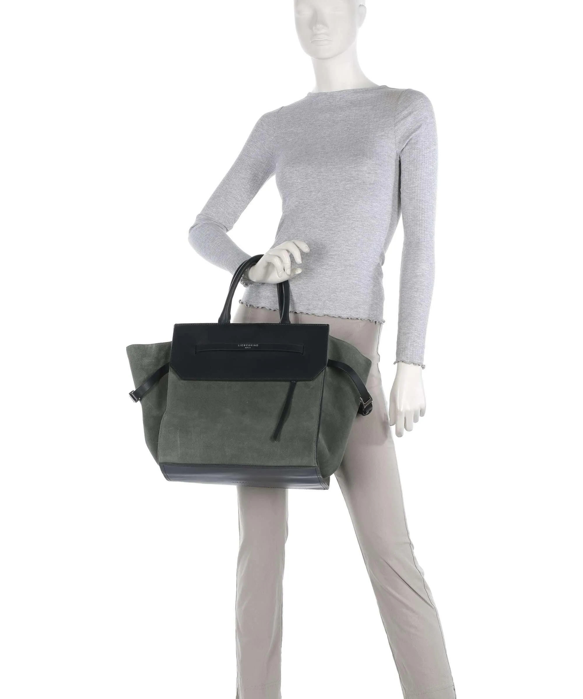  Liebeskind Lora Suede L Borsa shopper pelle ruvida verde scuro  