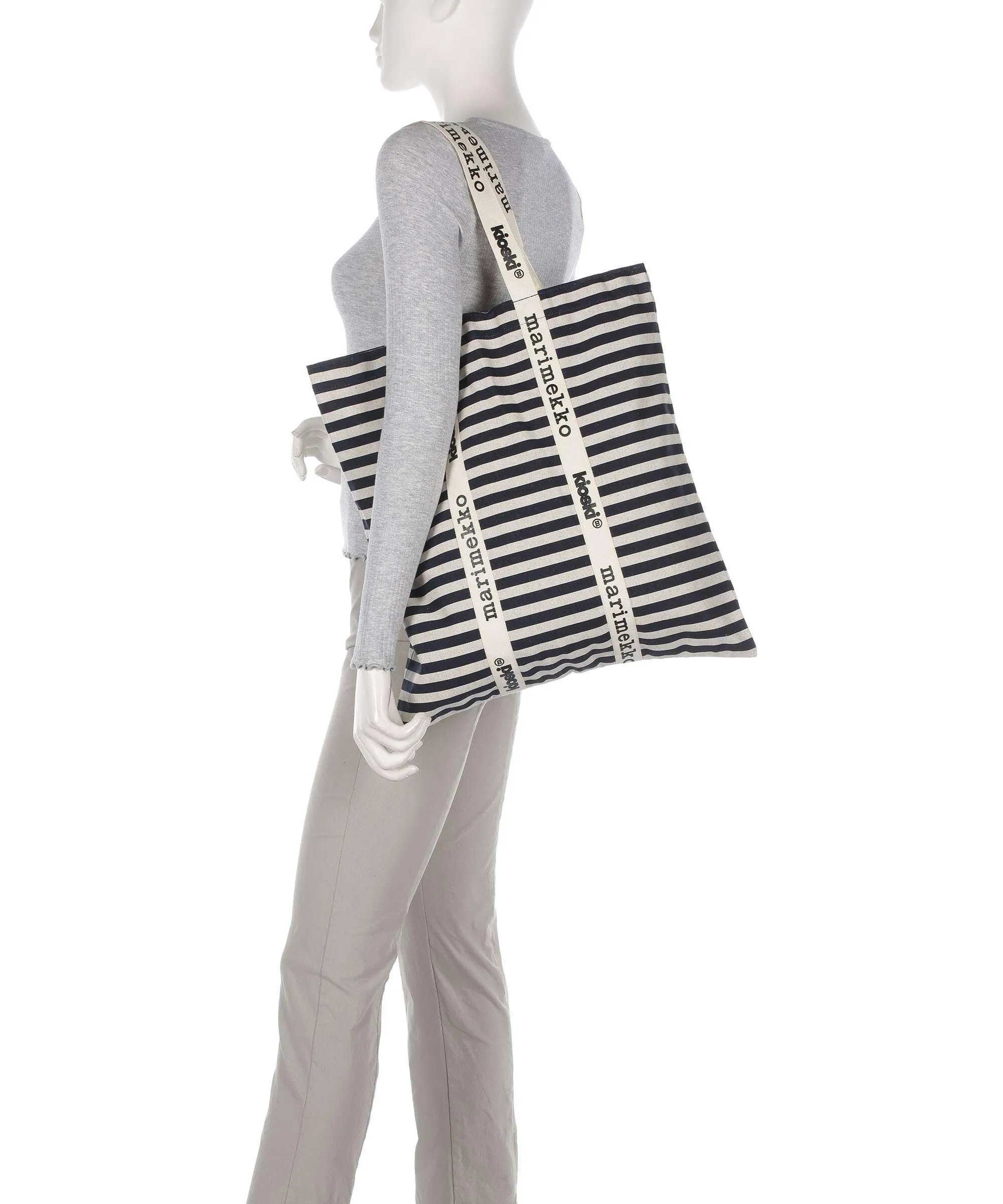  Marimekko Carrier Midi Tasaraita Borsa shopper cotone blu/beige  