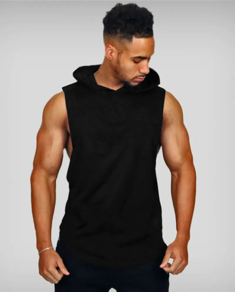 Nuova estate Bodybuilding Stringer Canotta con cappuccio da uomo Gilet fitness in cotone Muscle Guys Plain Gym senza maniche con