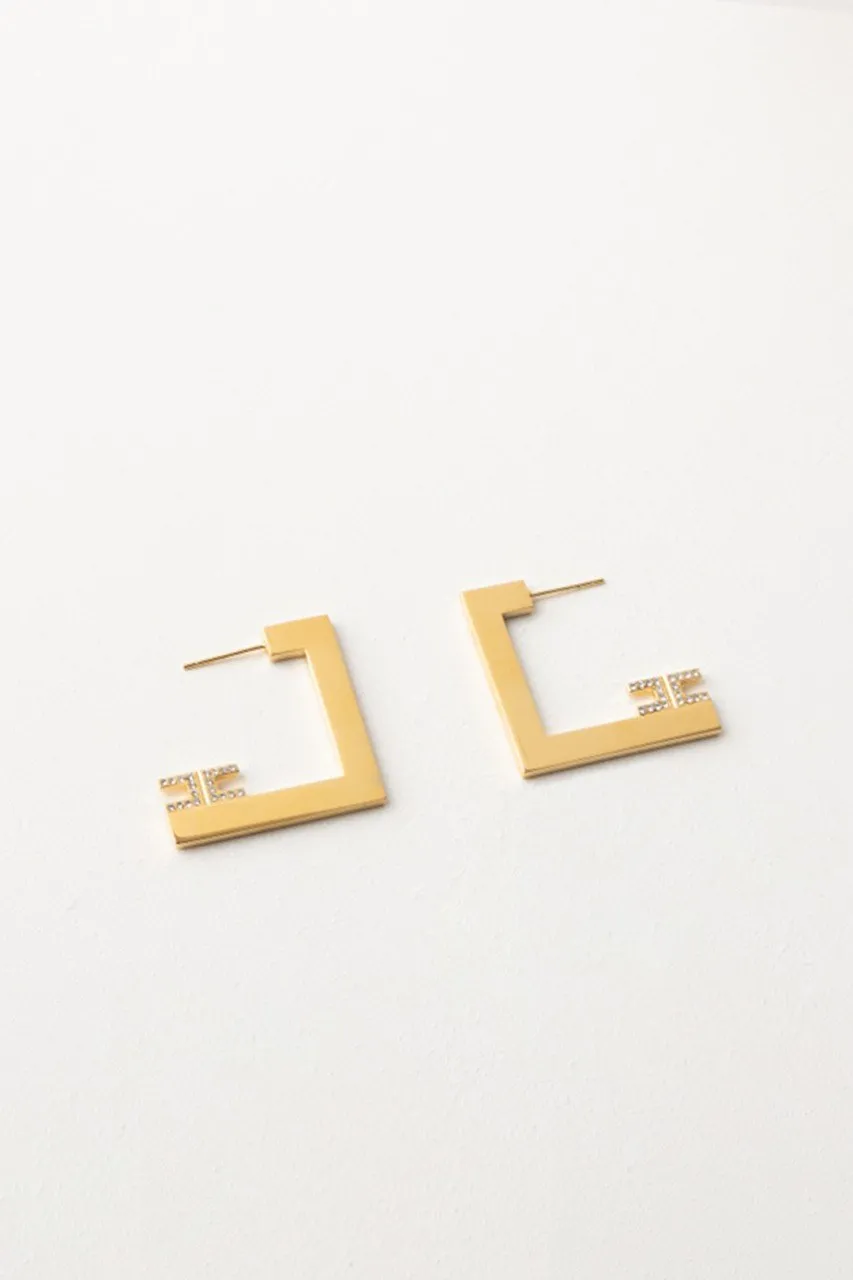 Orecchini doppio logo con strass Oro Giallo