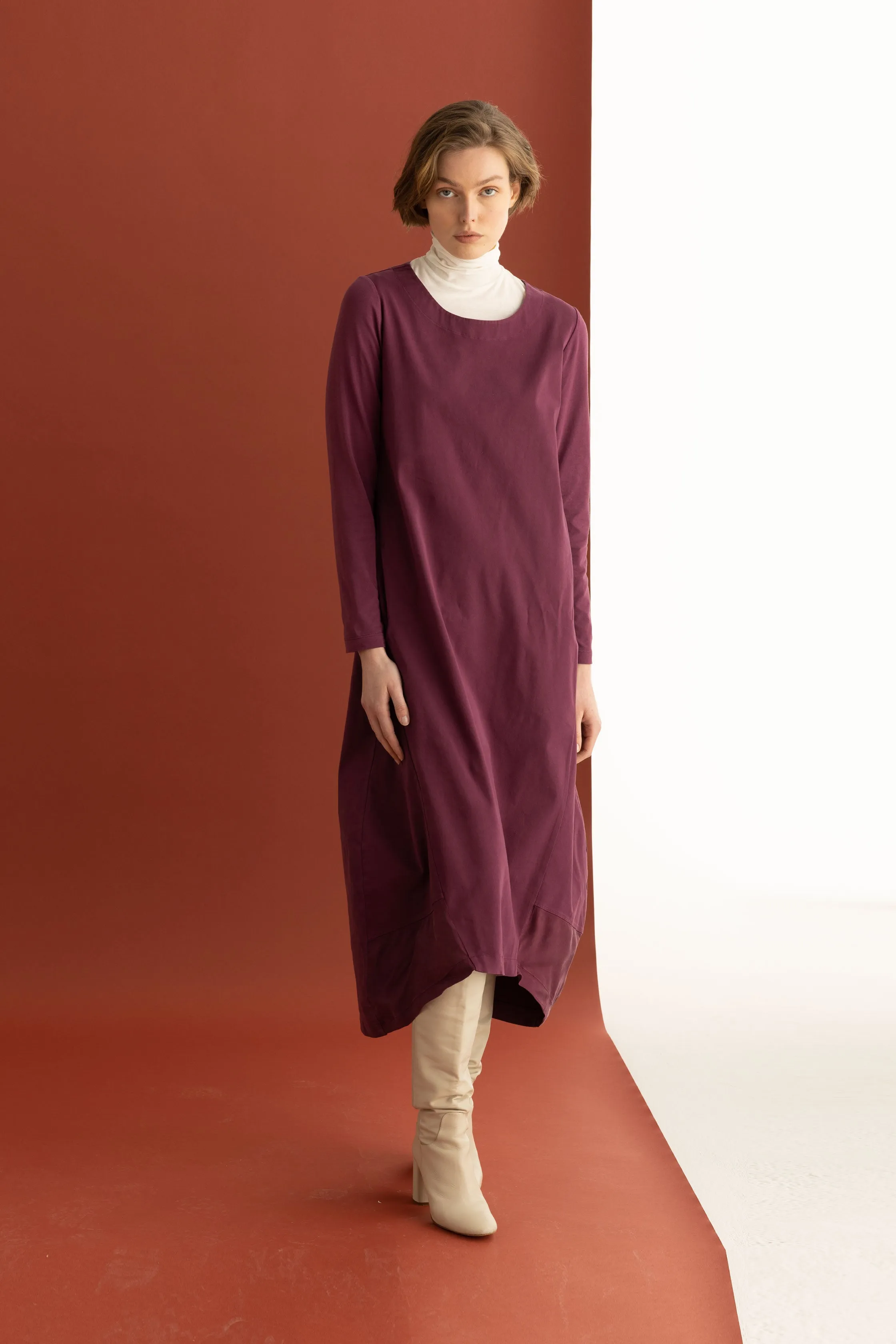 Oval Line Long Dress Cotton Gabardine & Lyocell Garment Dyed 16A0 3795