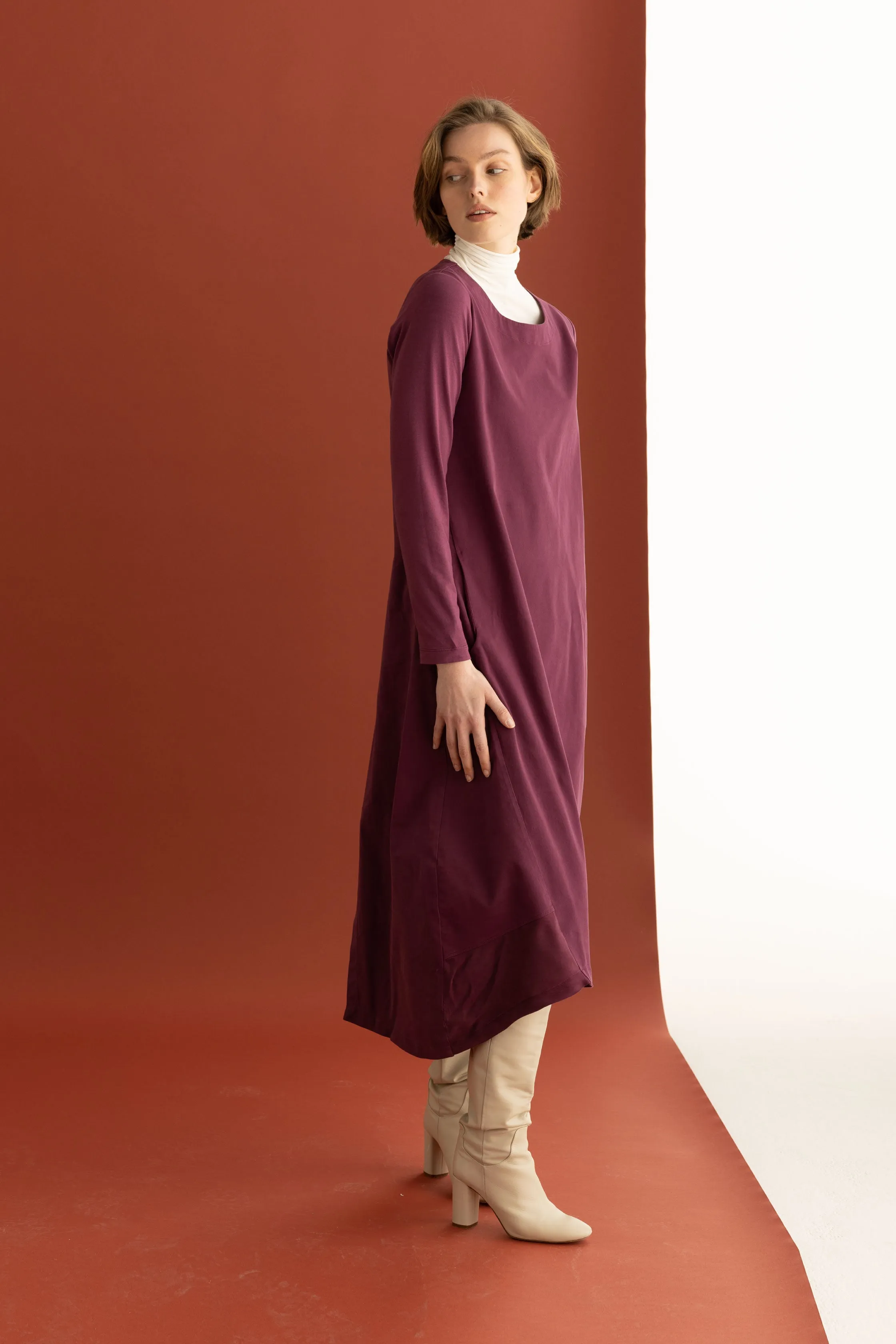 Oval Line Long Dress Cotton Gabardine & Lyocell Garment Dyed 16A0 3795