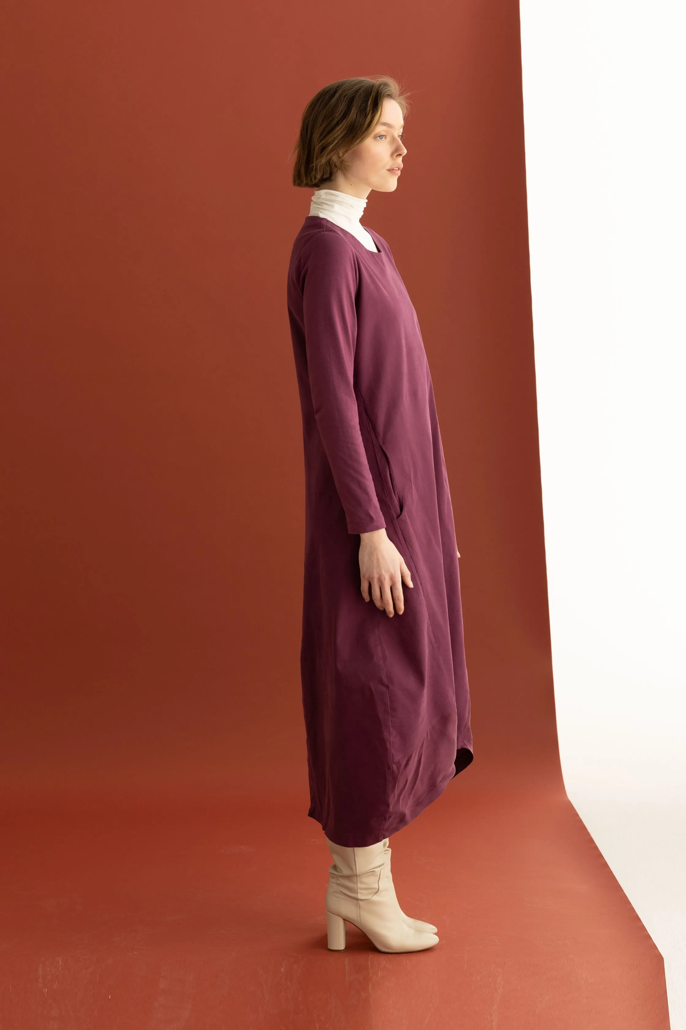 Oval Line Long Dress Cotton Gabardine & Lyocell Garment Dyed 16A0 3795