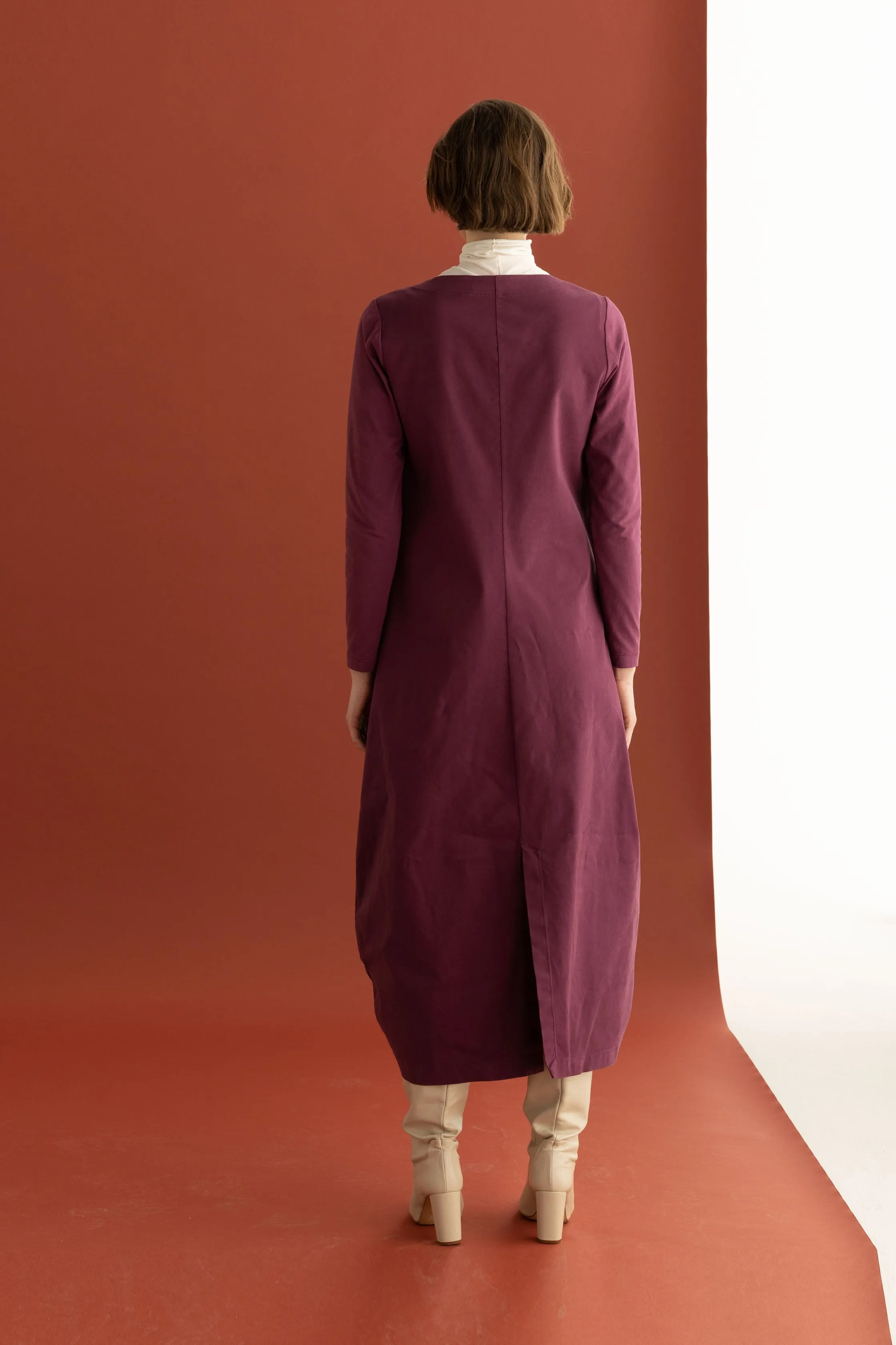 Oval Line Long Dress Cotton Gabardine & Lyocell Garment Dyed 16A0 3795