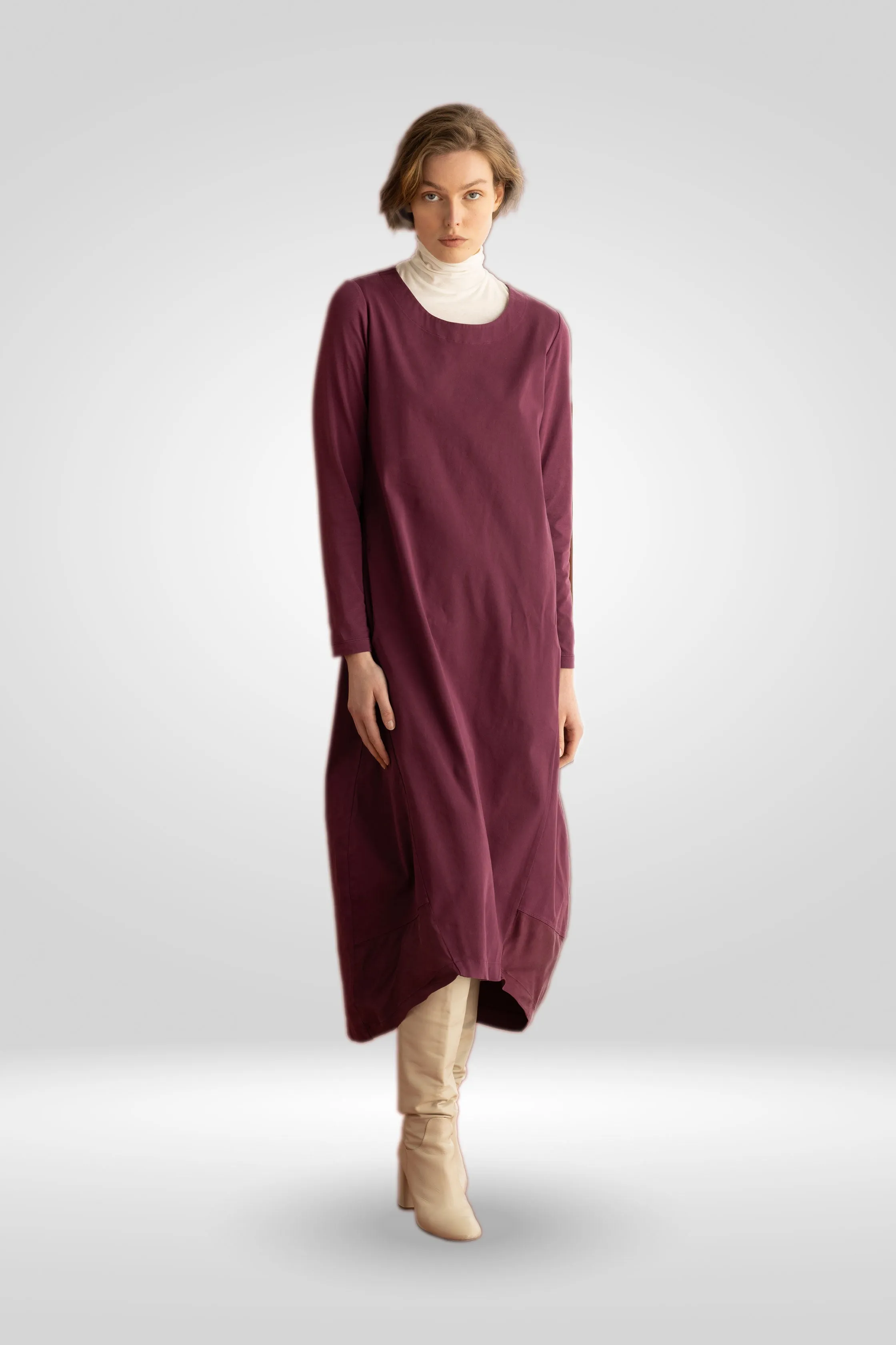Oval Line Long Dress Cotton Gabardine & Lyocell Garment Dyed 16A0 3795