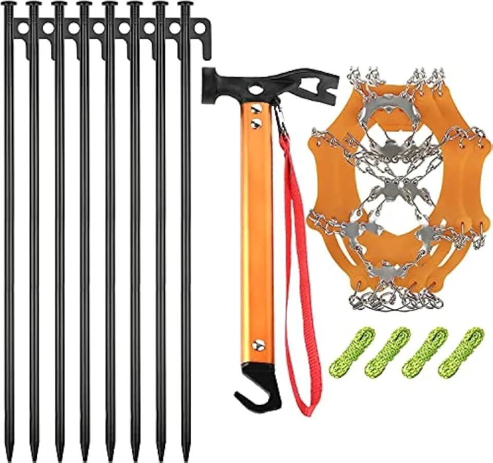 Picchetti per Tenda, 8 Pezzi Picchetti per Tenda in Acciaio per Impieghi Pesanti da 16 Pollici con 19 Tacchetti per Ghiaccio in 