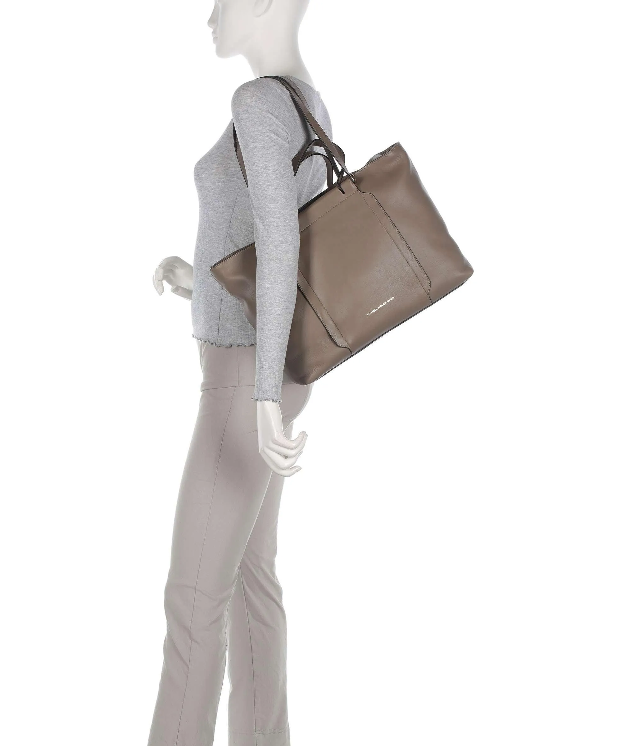  Piquadro Circle Borsa shopper 15″ pelle di vacchetta finemente grana taupe  