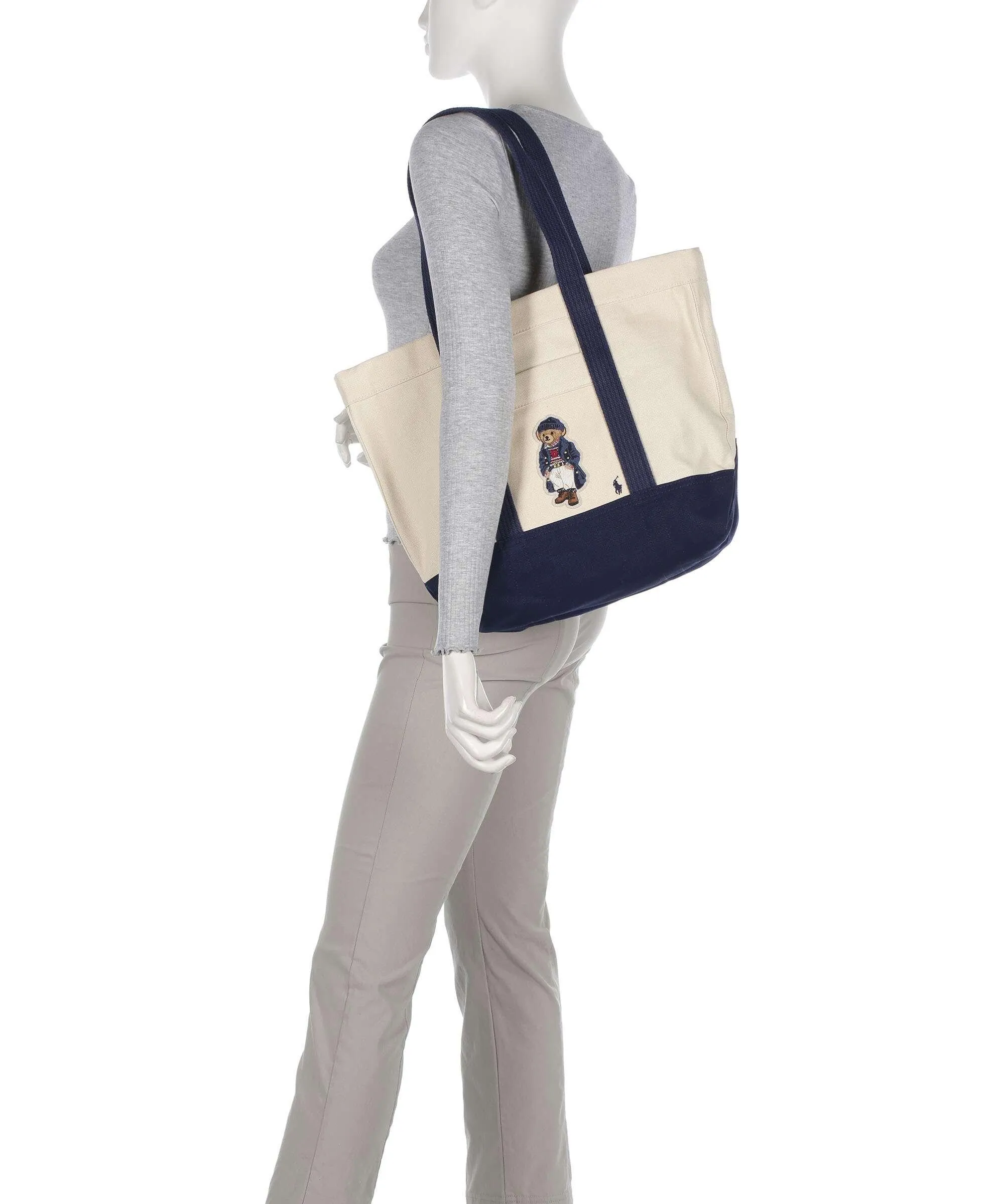  Polo Ralph Lauren Bear Nautical Borsa shopper cotone bianco/blu  