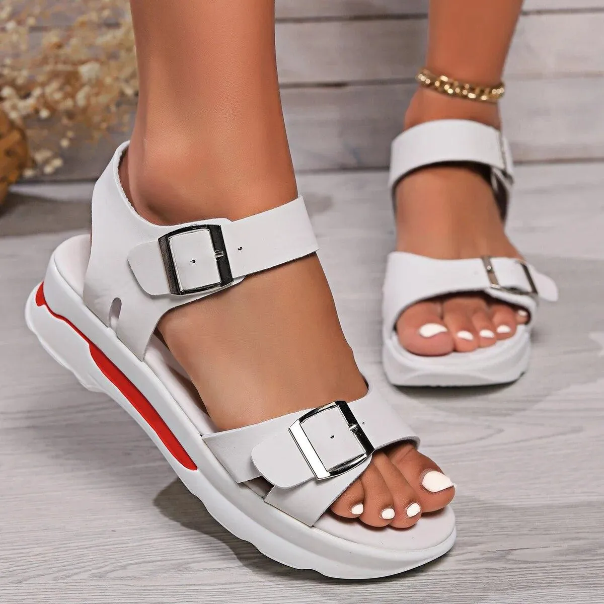 Sandali con plateau con doppia fibbia per donna 2024 estate Casual scarpe da spiaggia antiscivolo donna Comfort sandali con zepp