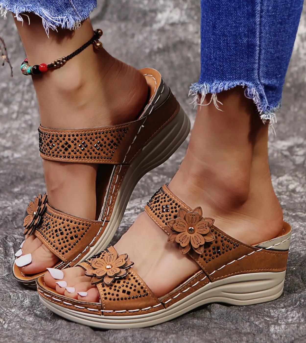 Sandali con plateau Scarpe da spiaggia Infradito Pantofole Sandali da donna con zeppa in cristallo