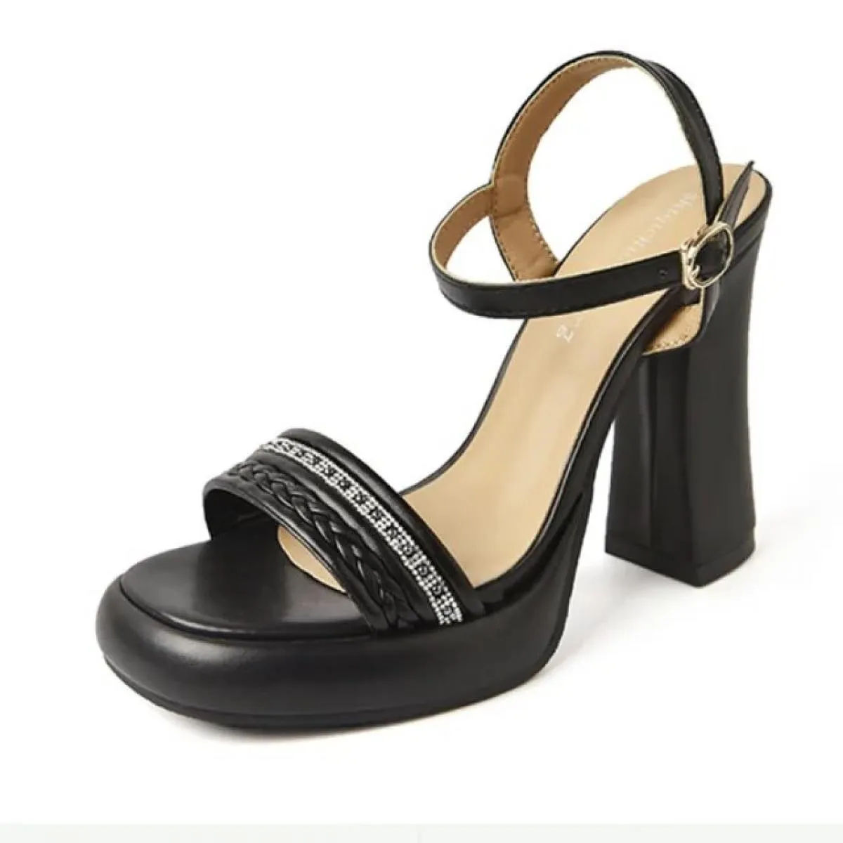 Scarpe con tacco largo da donna 2023 Estate New Vintage Abkle Strap Open Toe Sandali con tacco da donna Abito piattaforma uffici