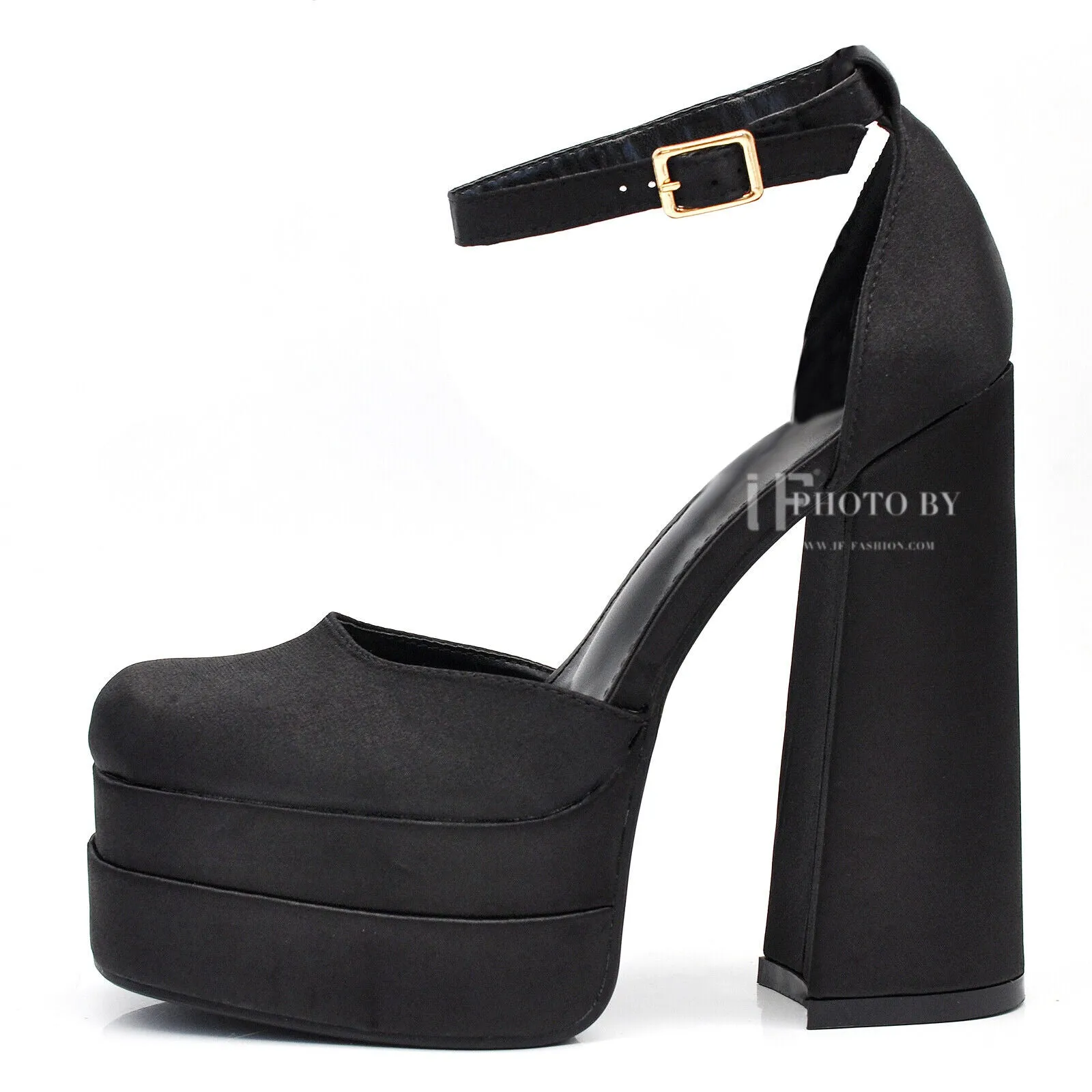 Scarpe Decoltè Da Donna Raso Con Cinturino Tacco Alto Platform plateau 909-1