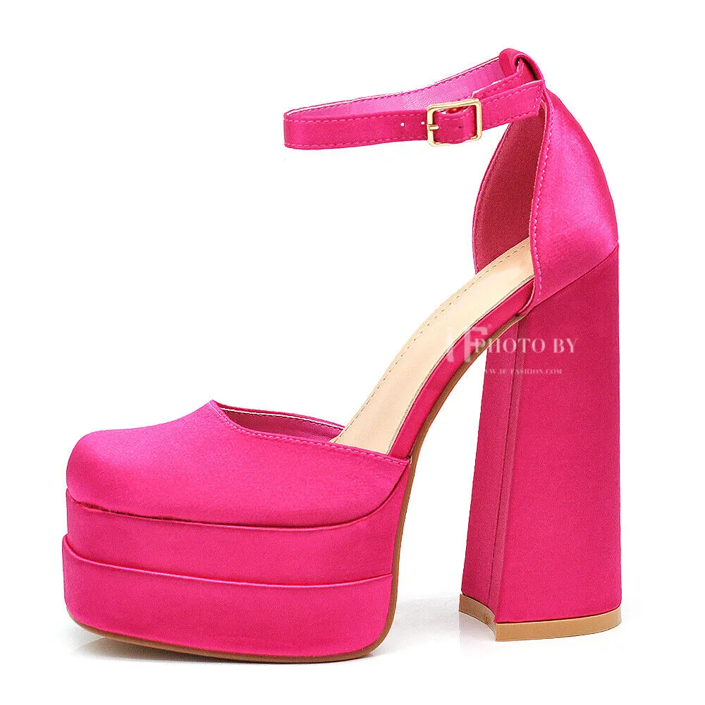 Scarpe Decoltè Da Donna Raso Con Cinturino Tacco Alto Platform plateau 909-1
