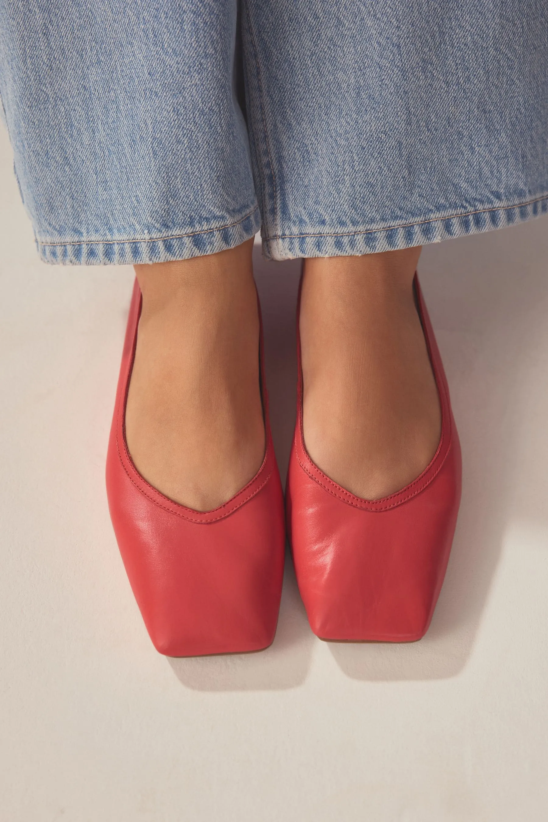 Signature - Ballerine in pelle con punta squadrata