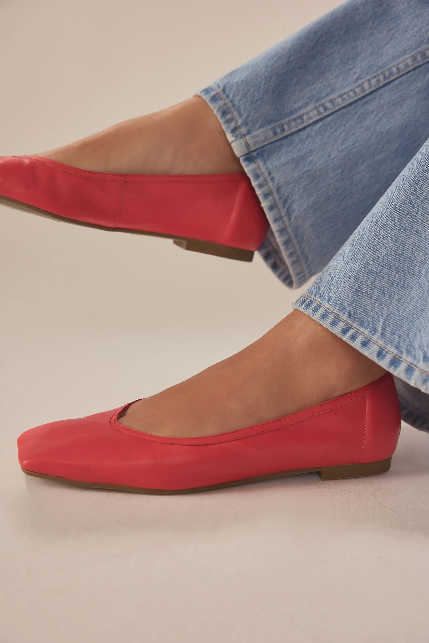 Signature - Ballerine in pelle con punta squadrata