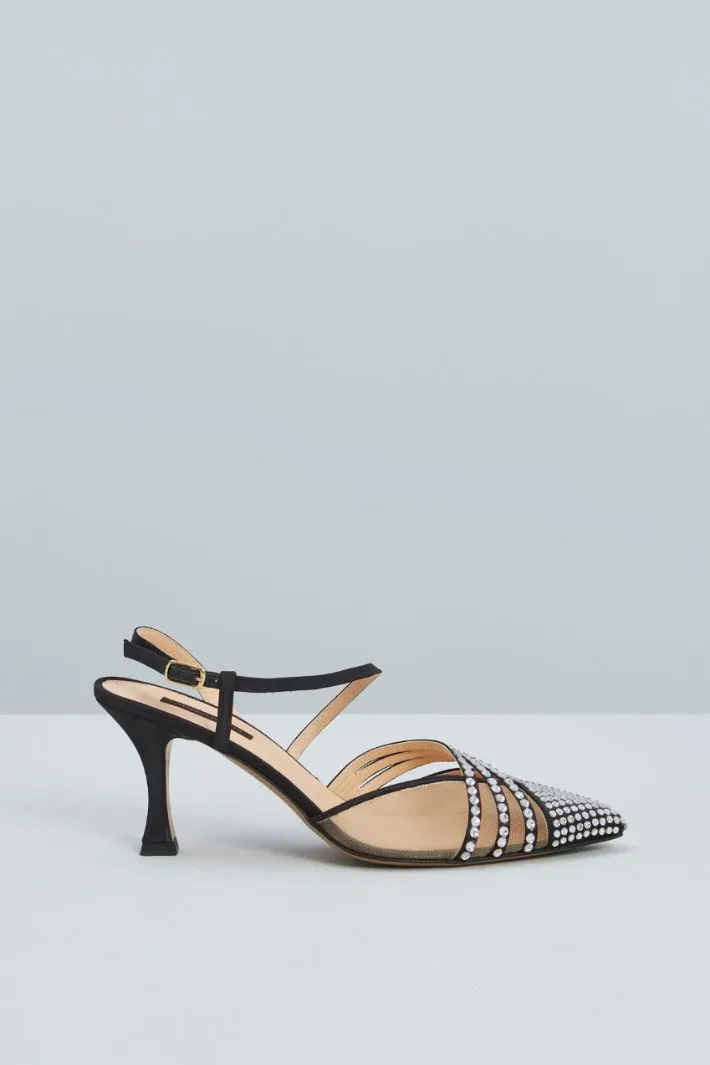 Slingback con strass e tulle