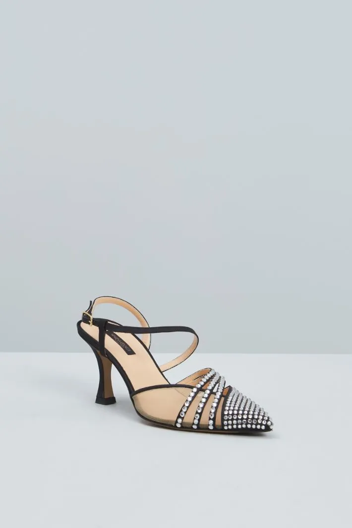 Slingback con strass e tulle