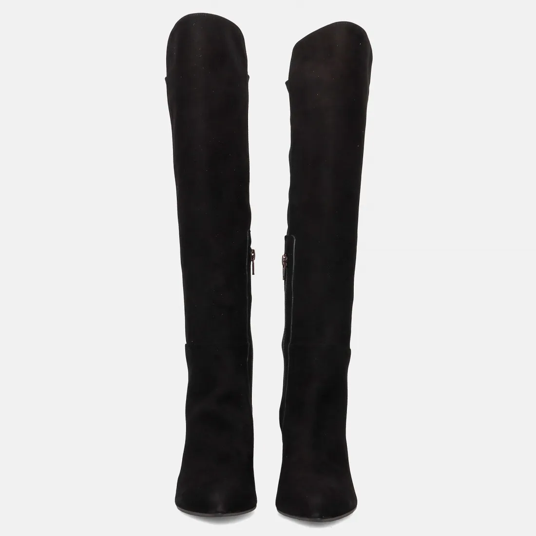 Stivale sopra al ginocchio in suede nero con gambale elasticizzato e tacco medio