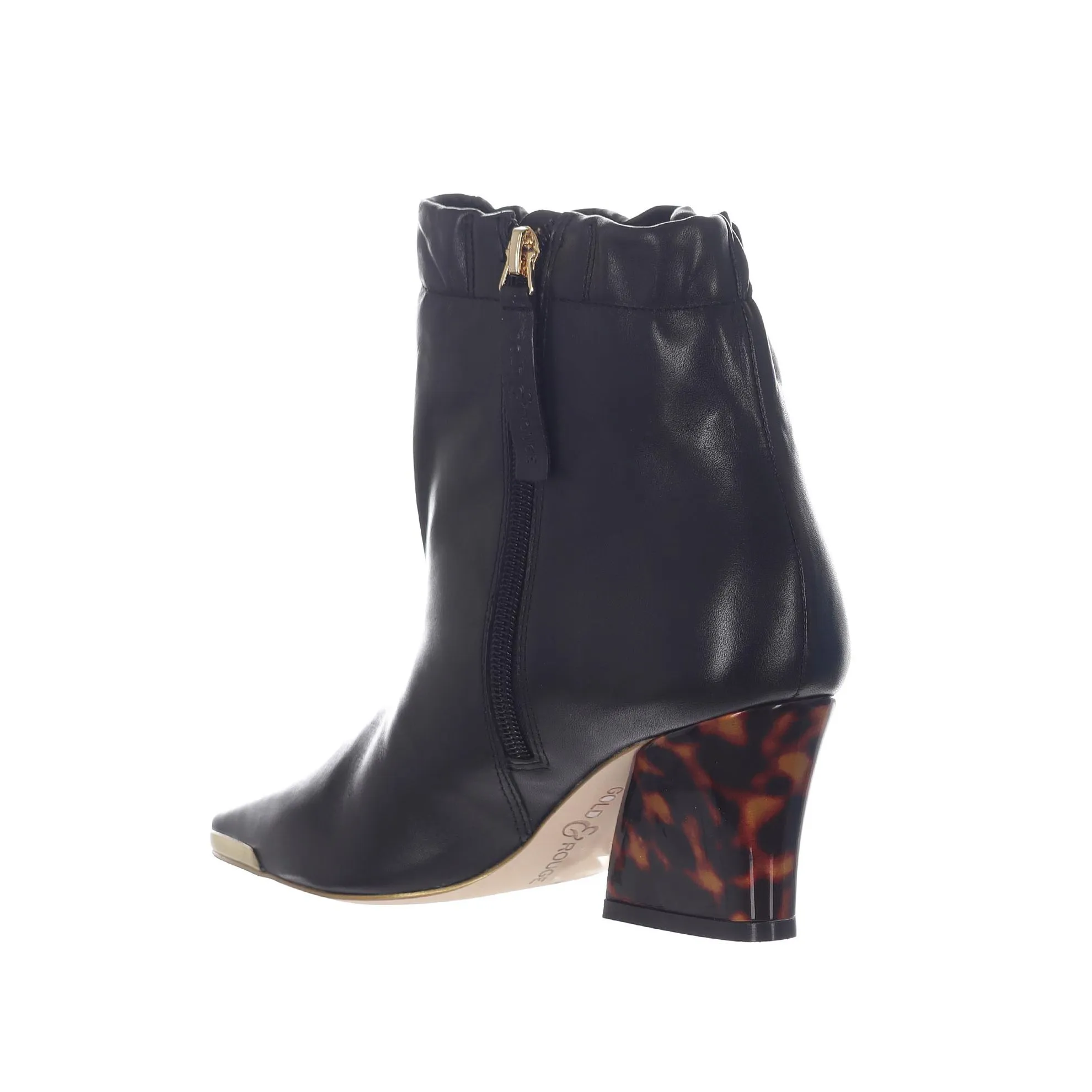 Stivaletto in pelle con tacco tartarugato
