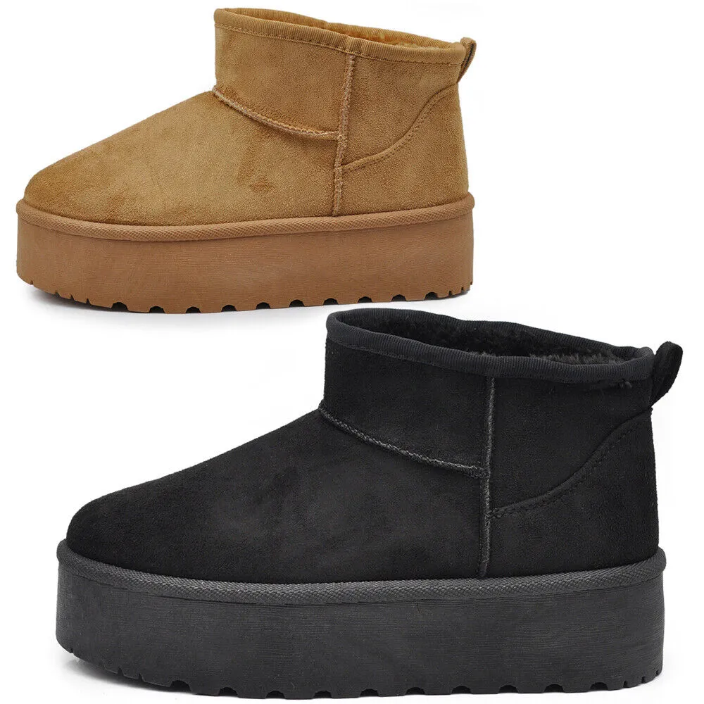 Stivali Mammut Camoscio Pelosi Con Pelliccia Pelo da Donna Doposci Platform P309