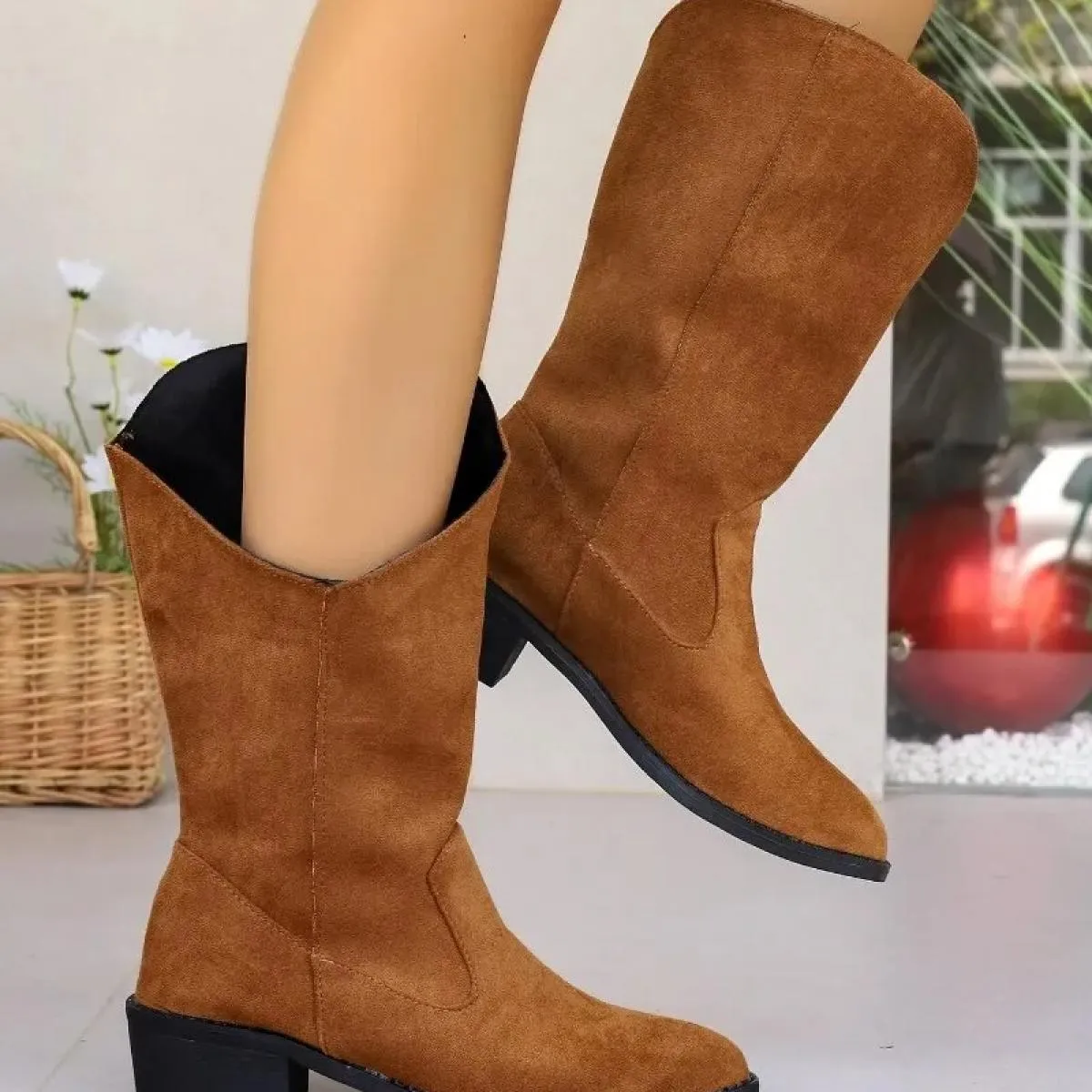 Stivali moda Pu tacco quadrato marca scarpe invernali scarpe antiscivolo da donna testa tonda solido solido solido stivali da do