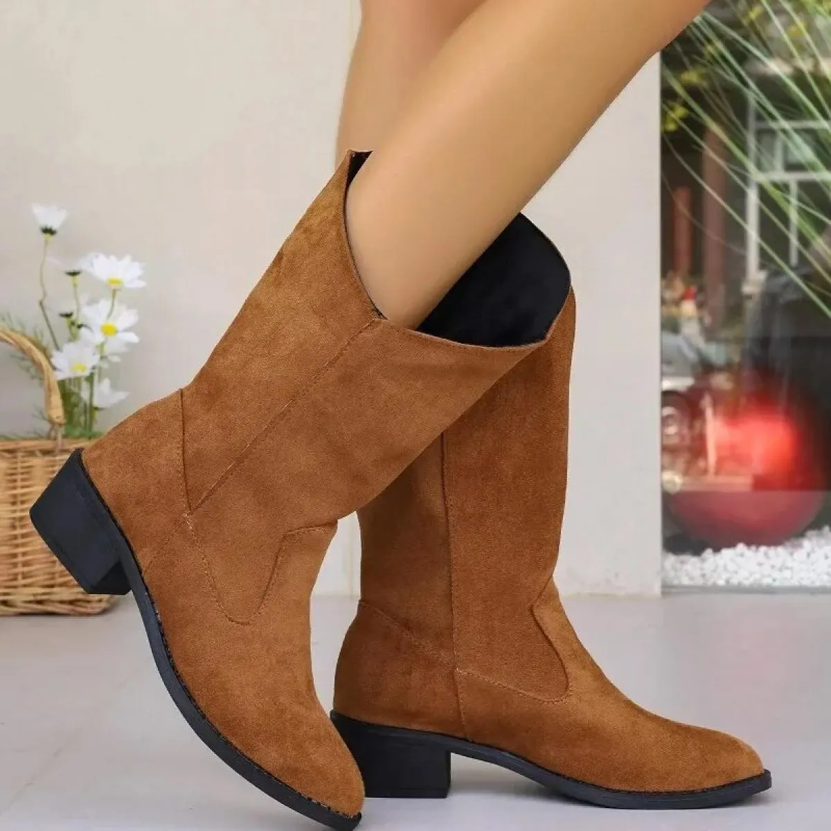 Stivali moda Pu tacco quadrato marca scarpe invernali scarpe antiscivolo da donna testa tonda solido solido solido stivali da do