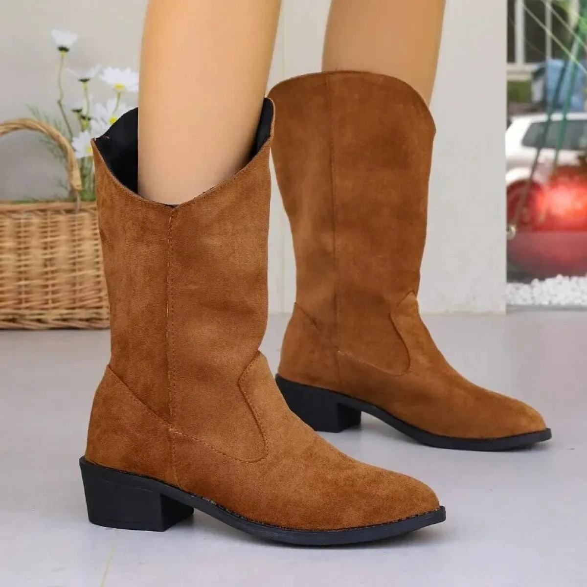 Stivali moda Pu tacco quadrato marca scarpe invernali scarpe antiscivolo da donna testa tonda solido solido solido stivali da do