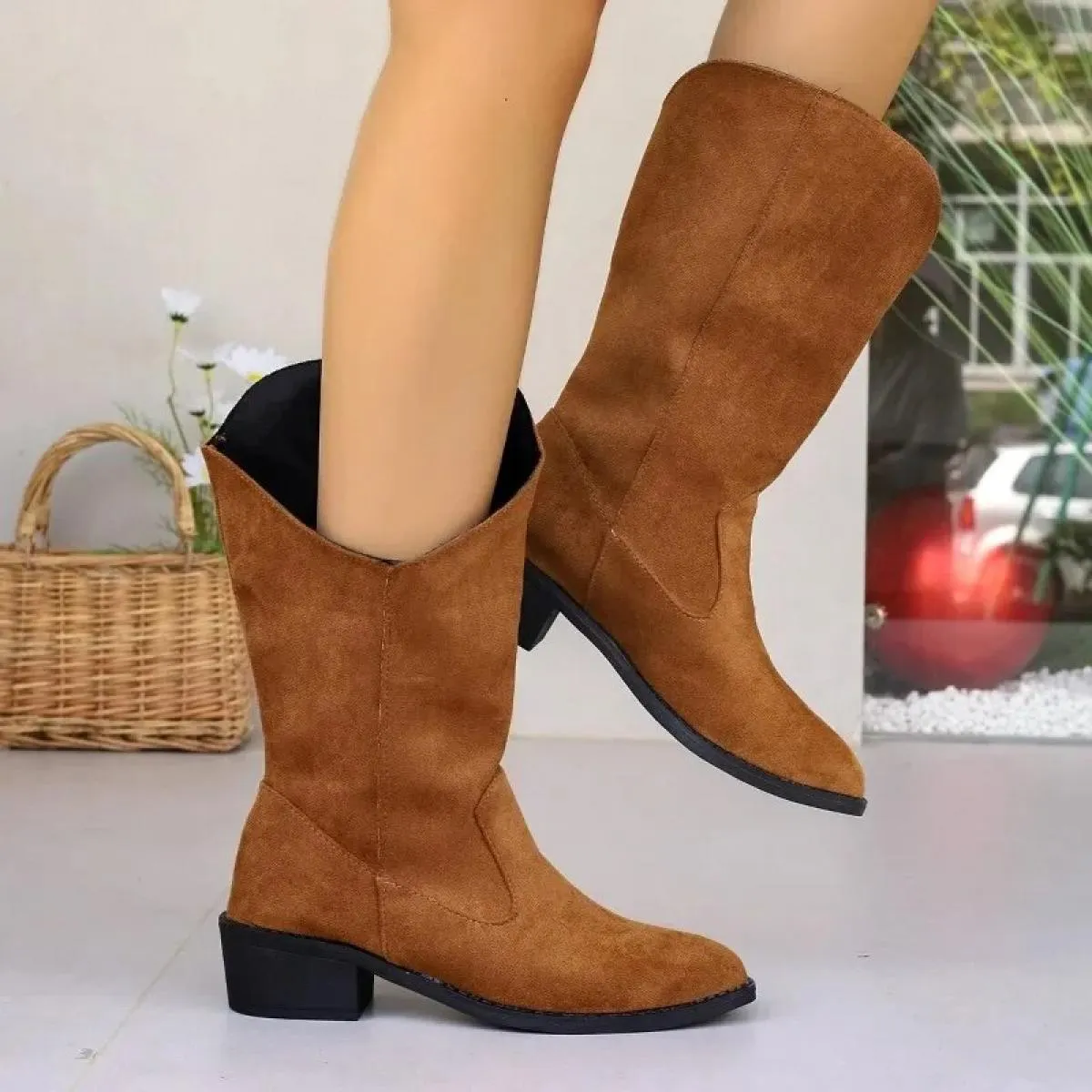 Stivali moda Pu tacco quadrato marca scarpe invernali scarpe antiscivolo da donna testa tonda solido solido solido stivali da do