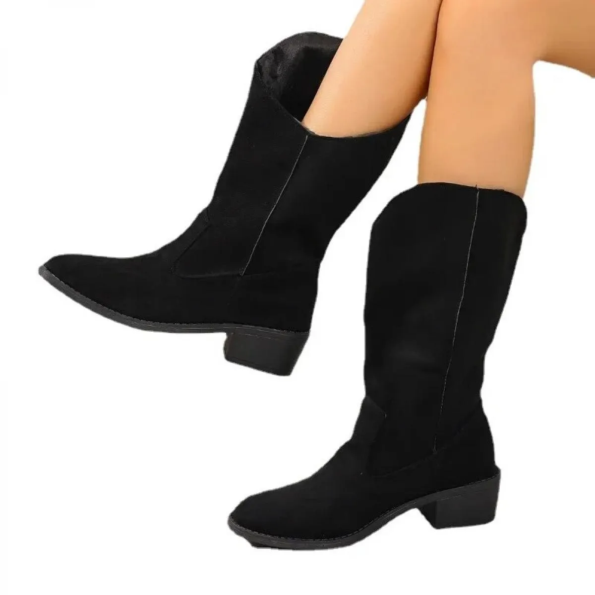 Stivali moda Pu tacco quadrato marca scarpe invernali scarpe antiscivolo da donna testa tonda solido solido solido stivali da do