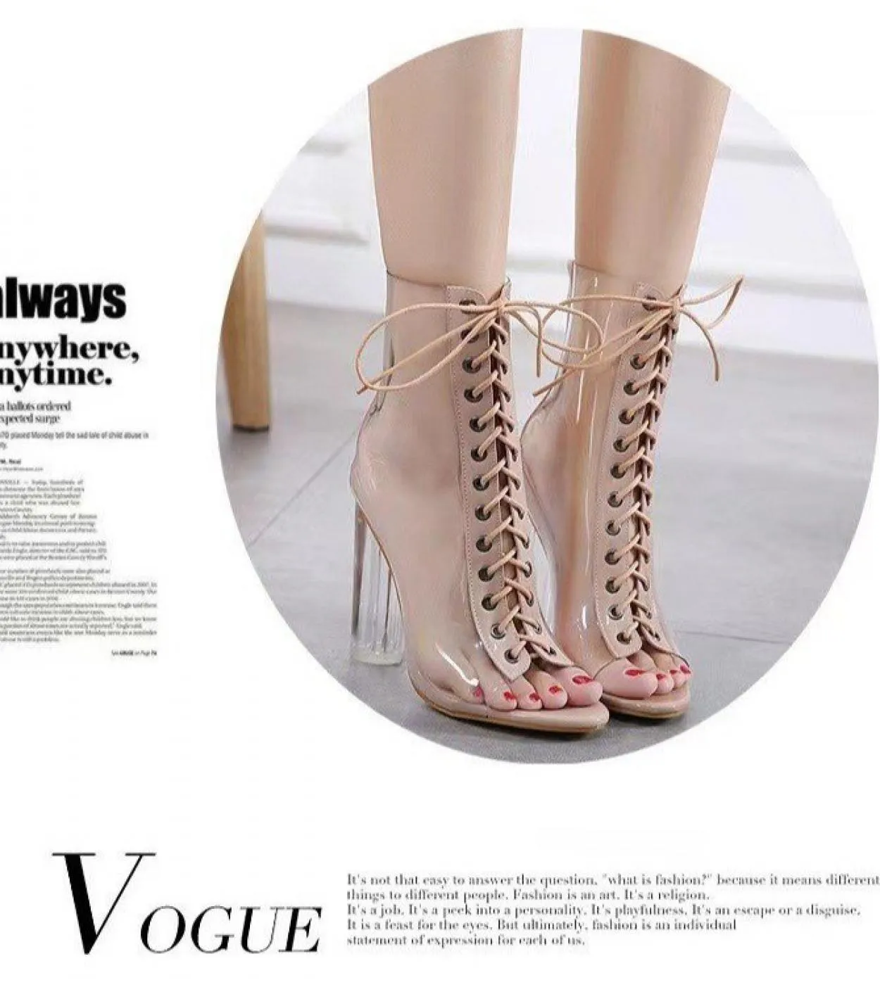 Stivali trasparenti in pvc Sandali Scarpe con punta aperta Sandali con tacco grosso trasparenti Sandali con lacci Mujer Stivali