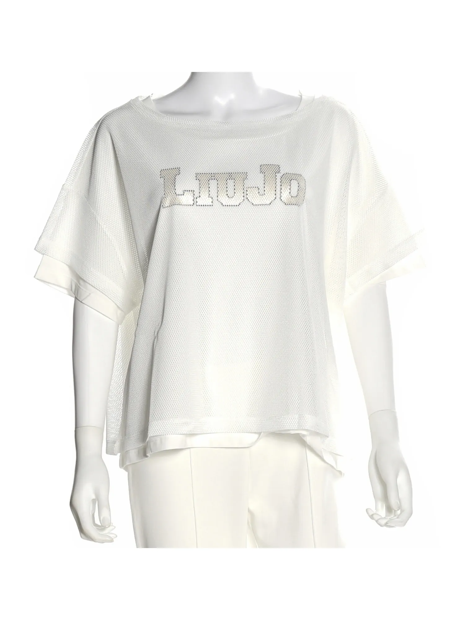T-shirt a maniche corte a rete Liu Jo da donna avorio chiaro