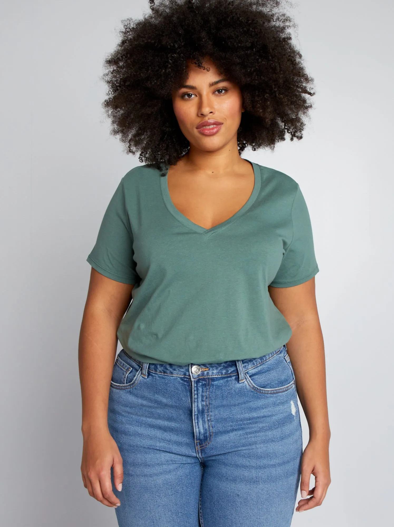 T-shirt in jersey con scollo a V - VERDE