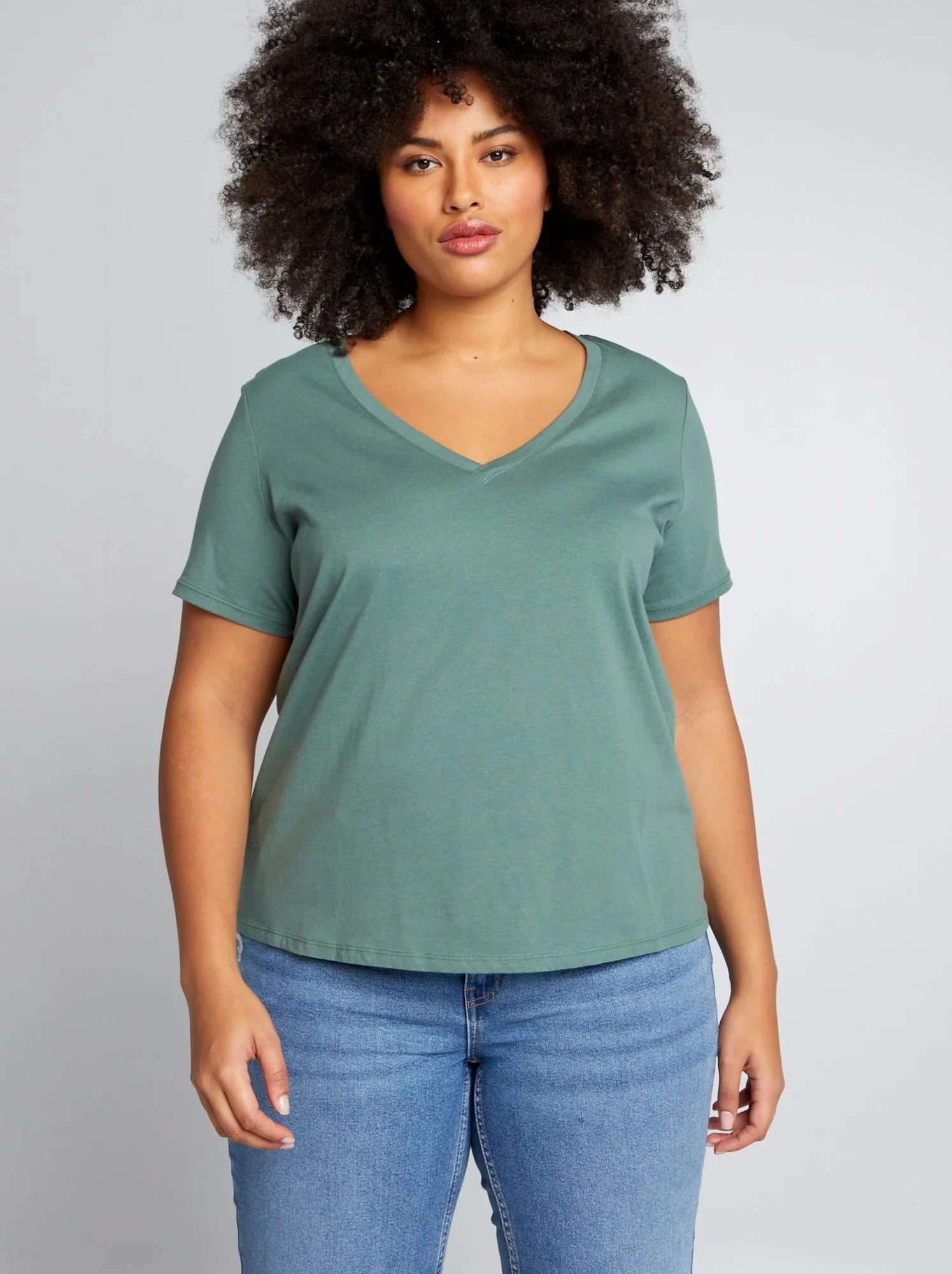 T-shirt in jersey con scollo a V - VERDE