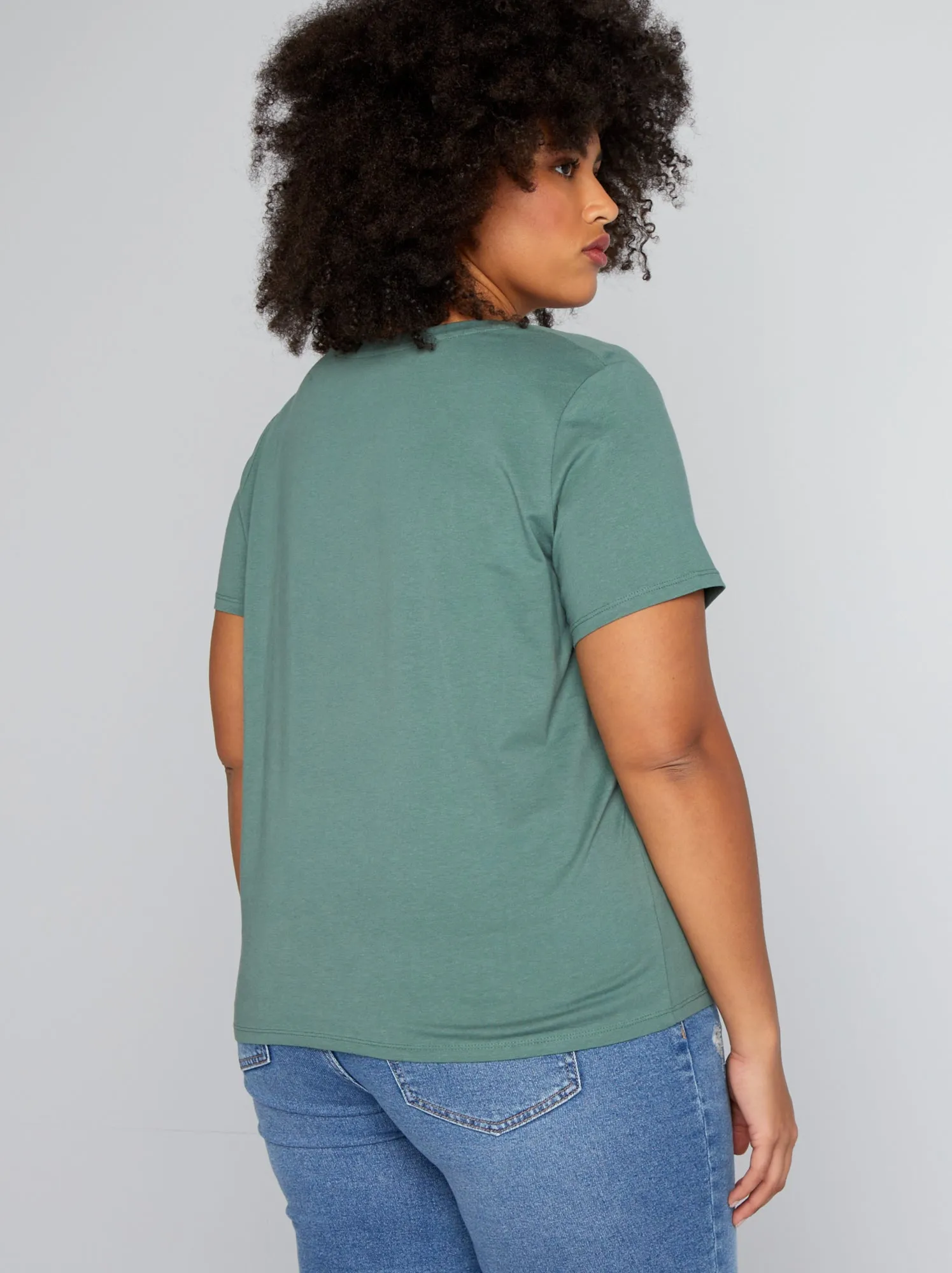T-shirt in jersey con scollo a V - VERDE