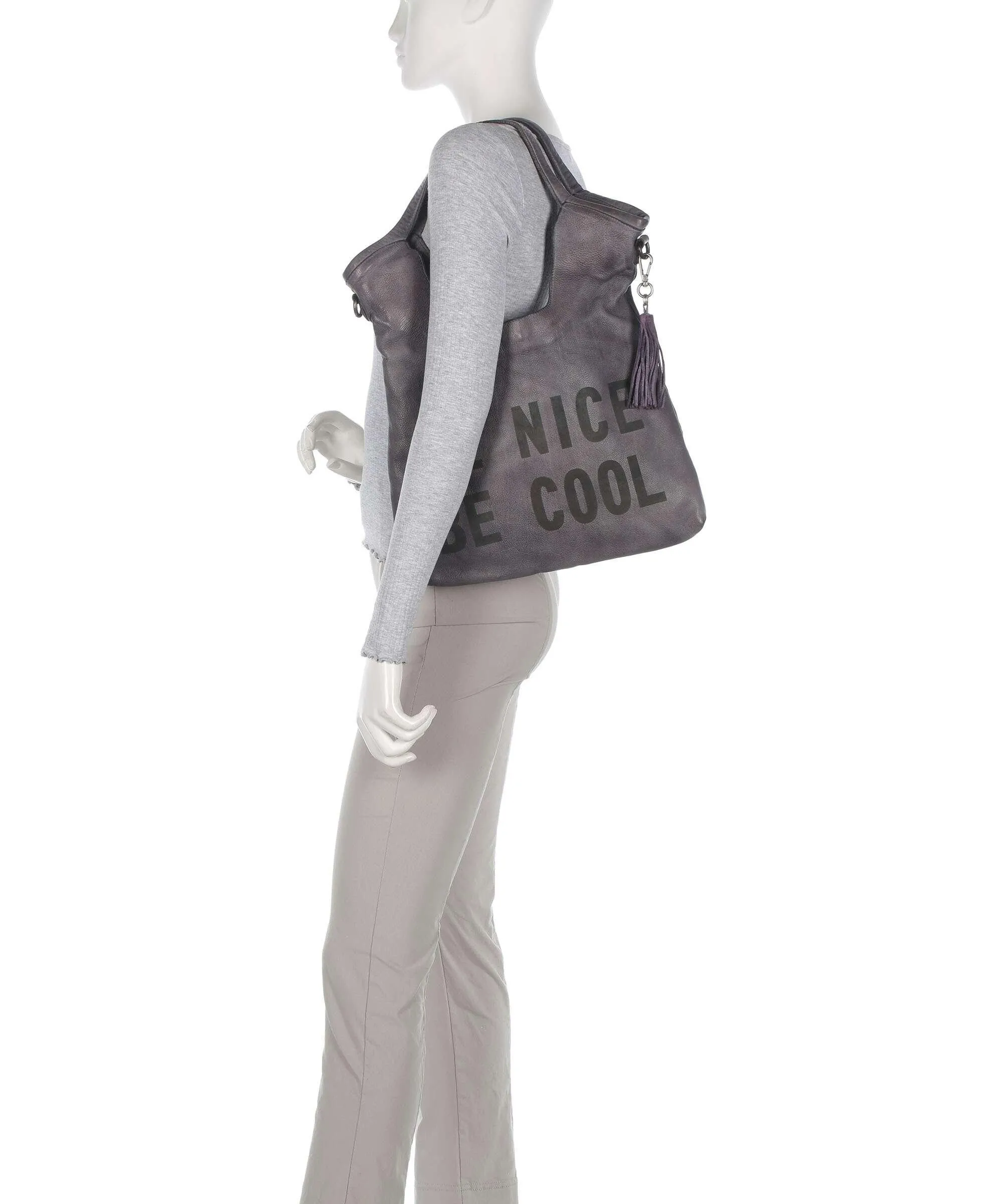  Taschendieb Wien Paniglgasse 3 Borsa shopper pelle di vacchetta finemente grana grigio  